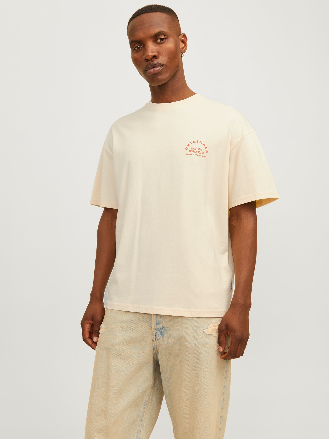 Jack & Jones Trükitud Ümmargune kaelus T-särk -Buttercream - 12262501