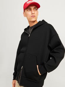 Jack & Jones Ensfarvet Hættetrøje med lynlås -Black - 12262955