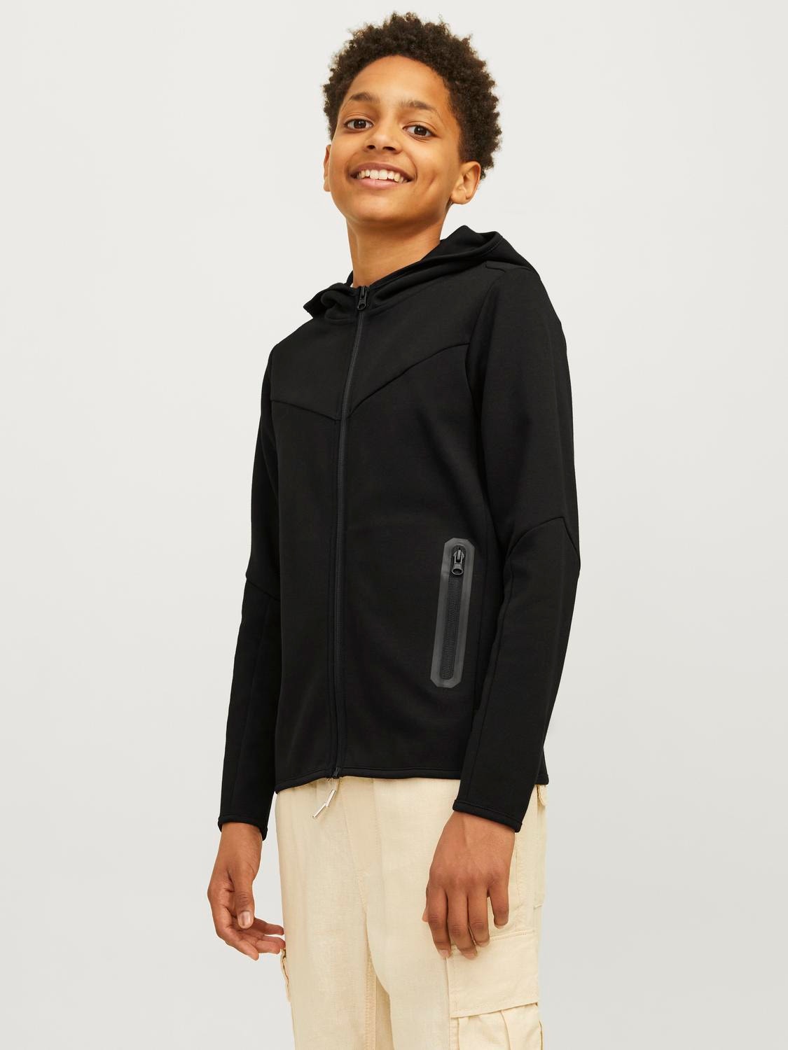 Jack & Jones Plain Zip Hoodie For boys -Black - 12263334