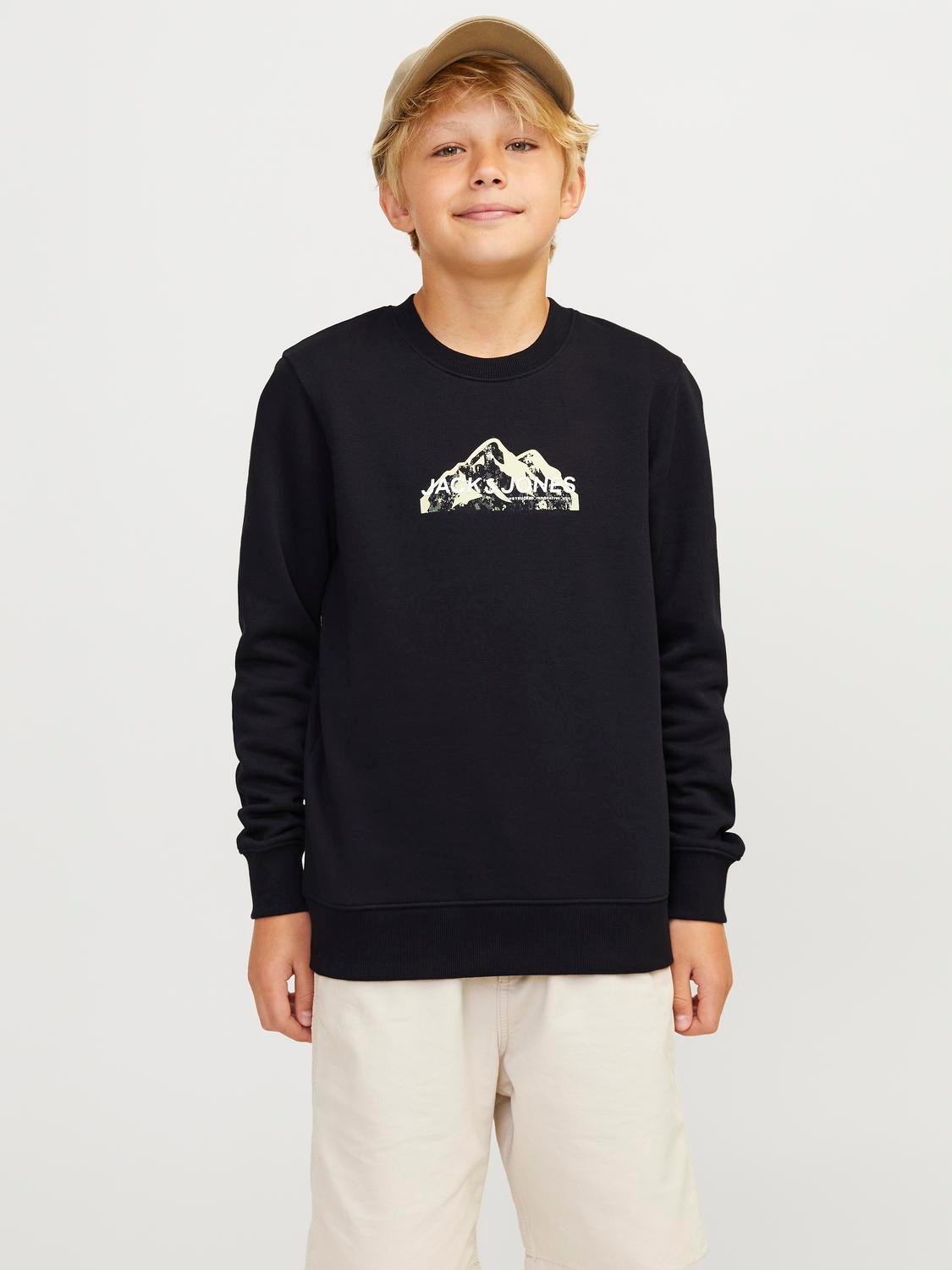 Jack & Jones Logo Crew neck Sweatshirt For boys -Black - 12263372