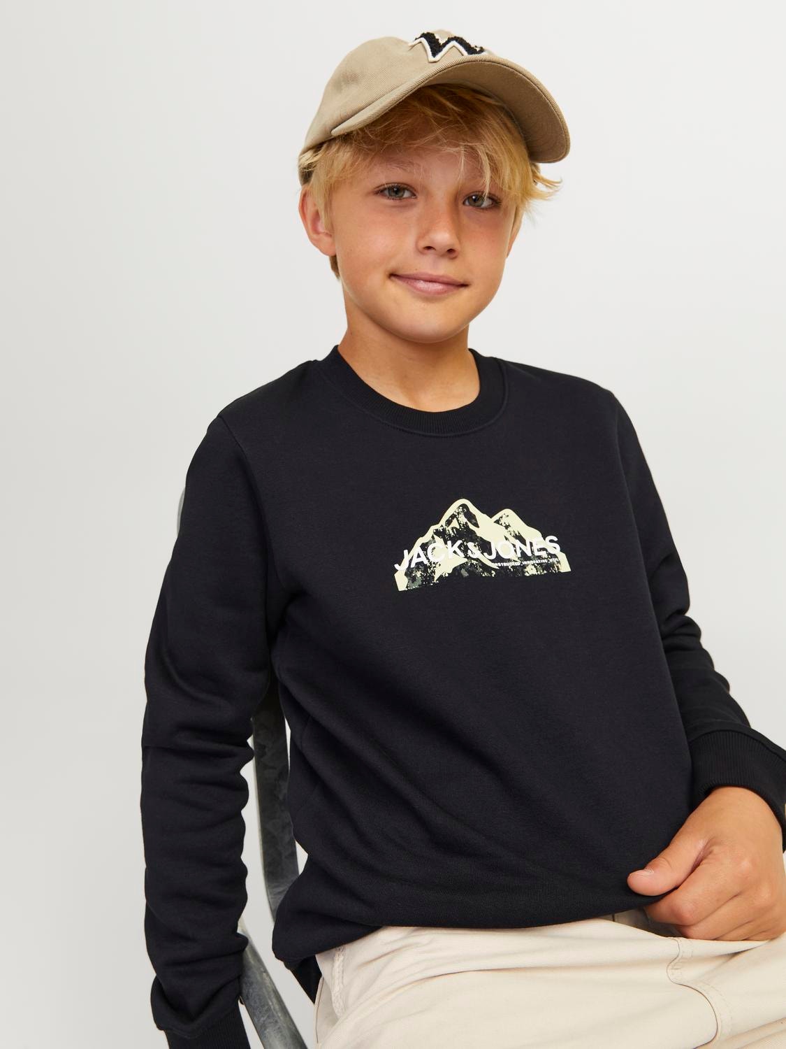 Jack & Jones Logo Crew neck Sweatshirt For boys -Black - 12263372