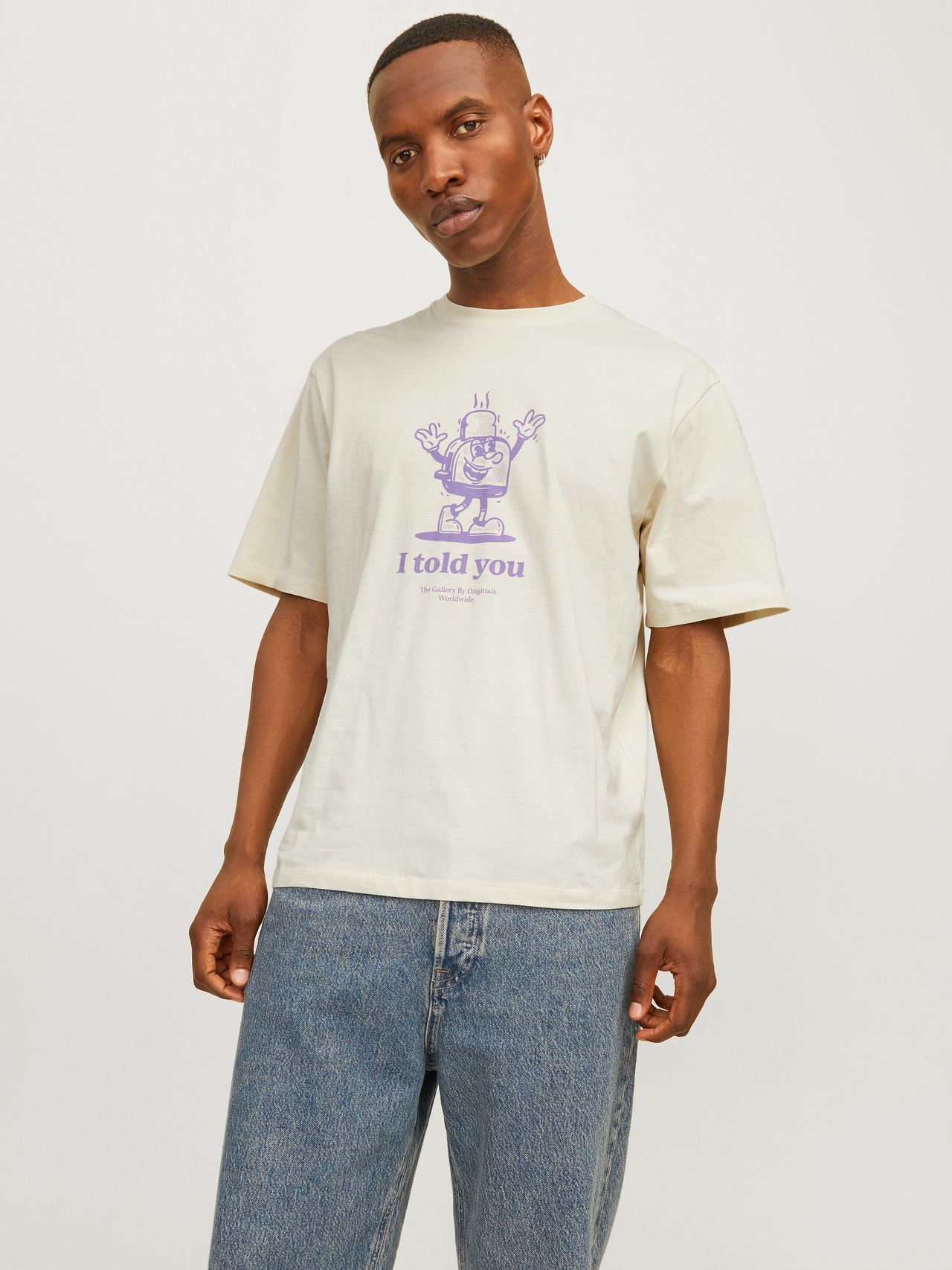 Jack & Jones Gedruckt Rundhals T-shirt -Buttercream - 12263604