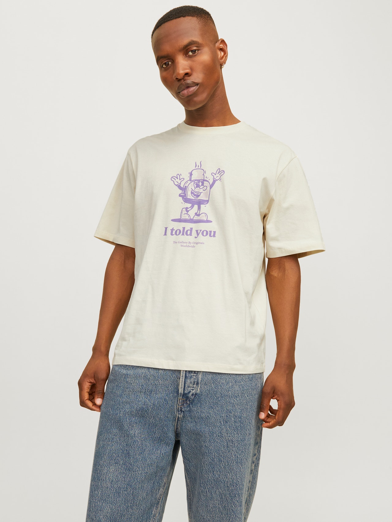 Jack & Jones Printed Crew neck T-shirt -Buttercream - 12263604