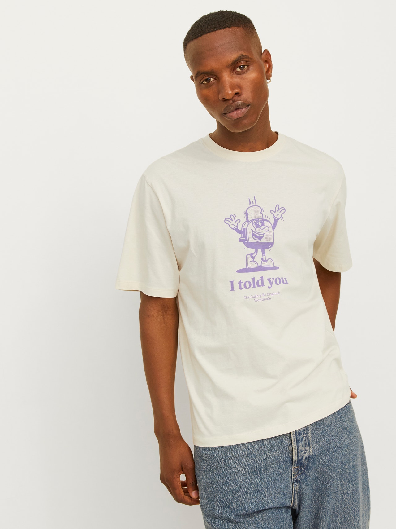Jack & Jones Bedrukt Ronde hals T-shirt -Buttercream - 12263604