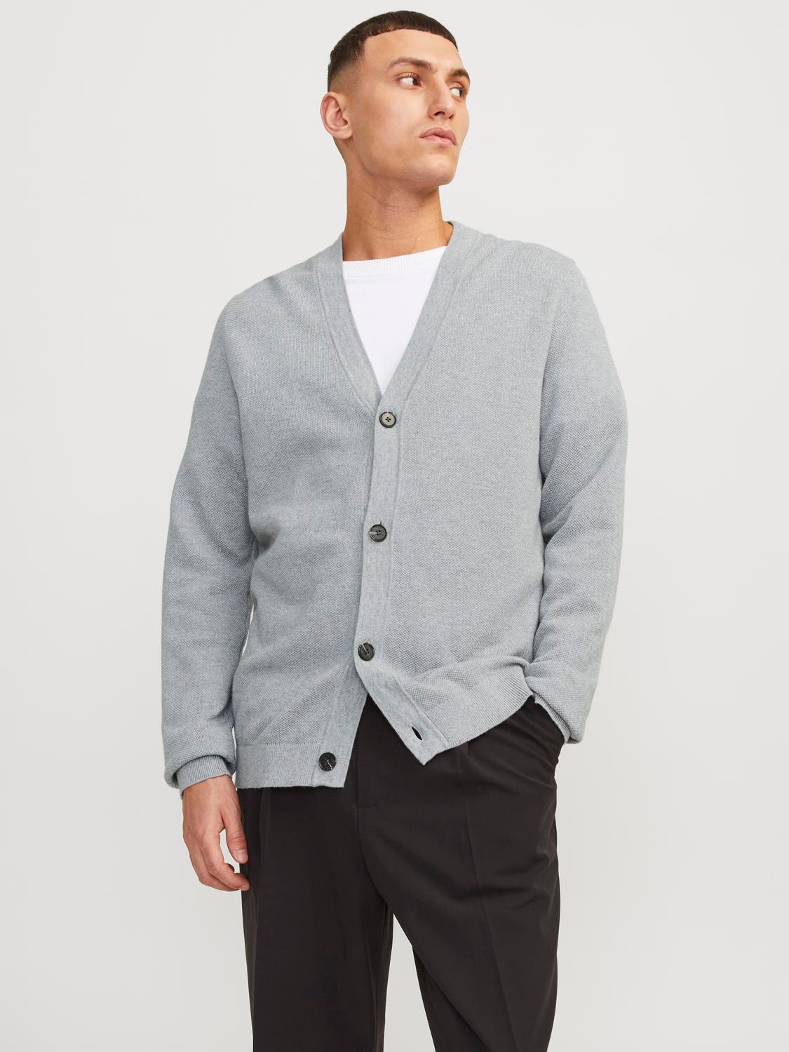 Plain Knitted cardigan, Light Grey