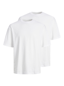 Jack & Jones 2-balení Bez vzoru Kulatý Tričko -White - 12264845