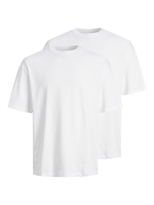 Jack & Jones 2-pack Enfärgat Rund RUNDRINGNING T-shirt -White - 12264845