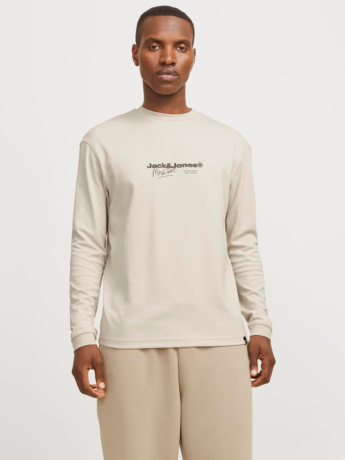 Logo Crew neck T shirt Beige Jack Jones