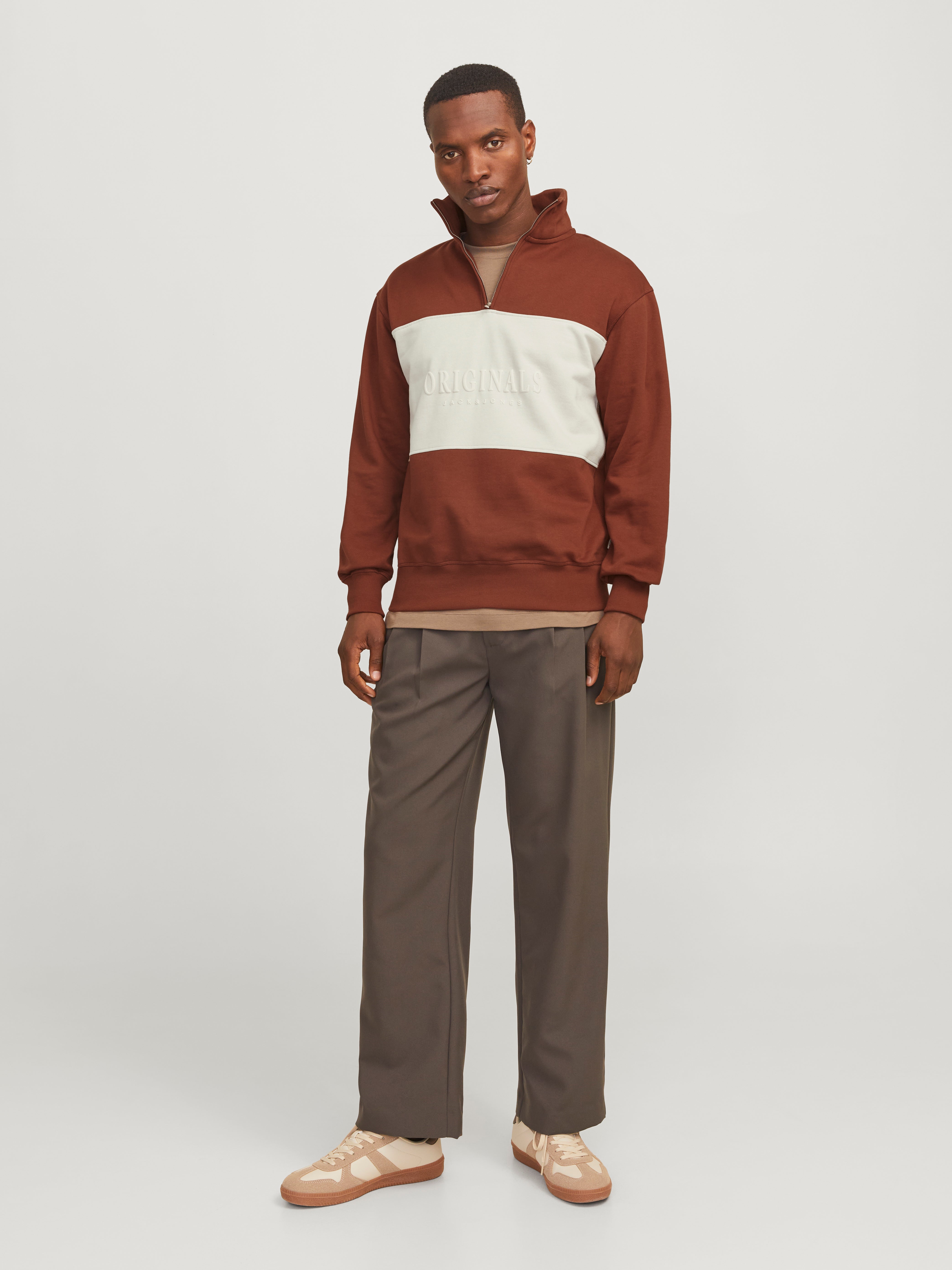 Thumbnail - Colour Blocking Sweatshirt Mit Halbem Reißverschluss