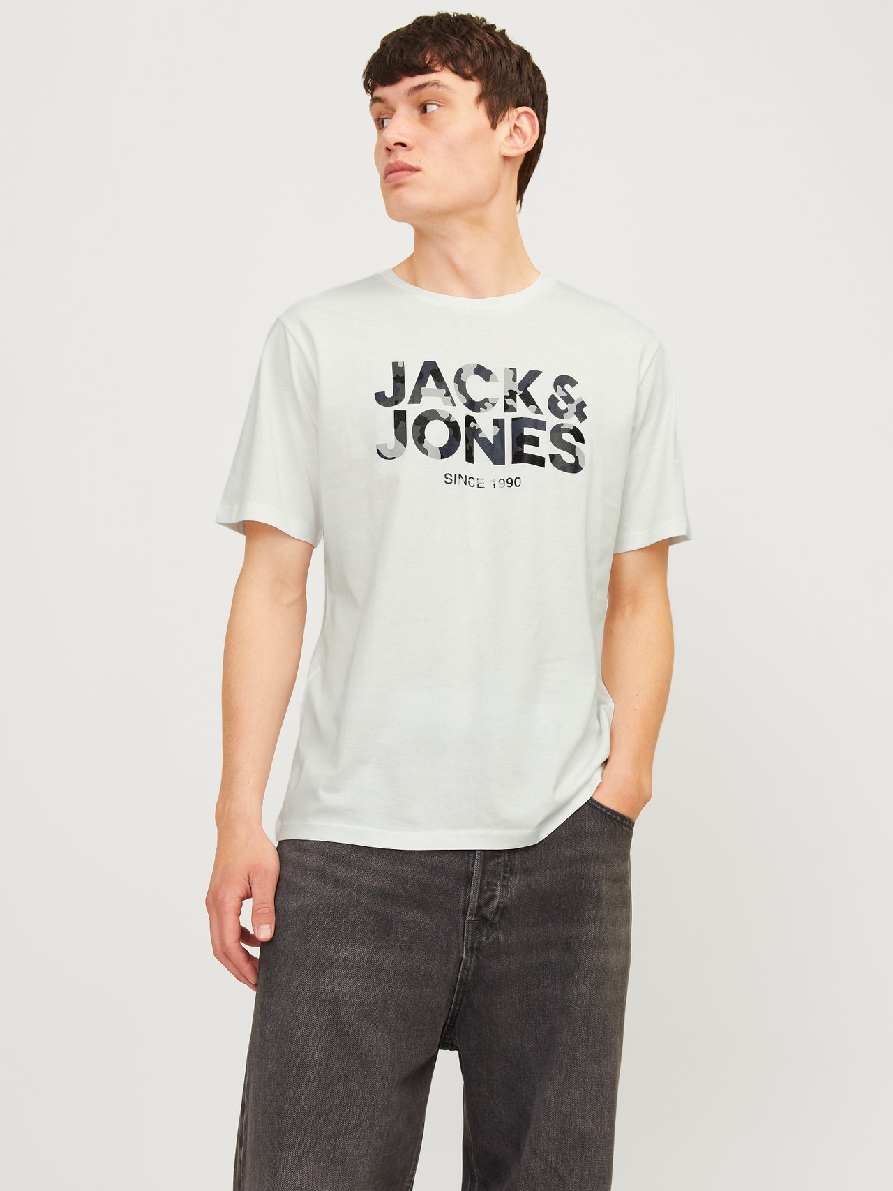 Jack & Jones Logo Crew neck T-shirt -Cloud Dancer - 12266155