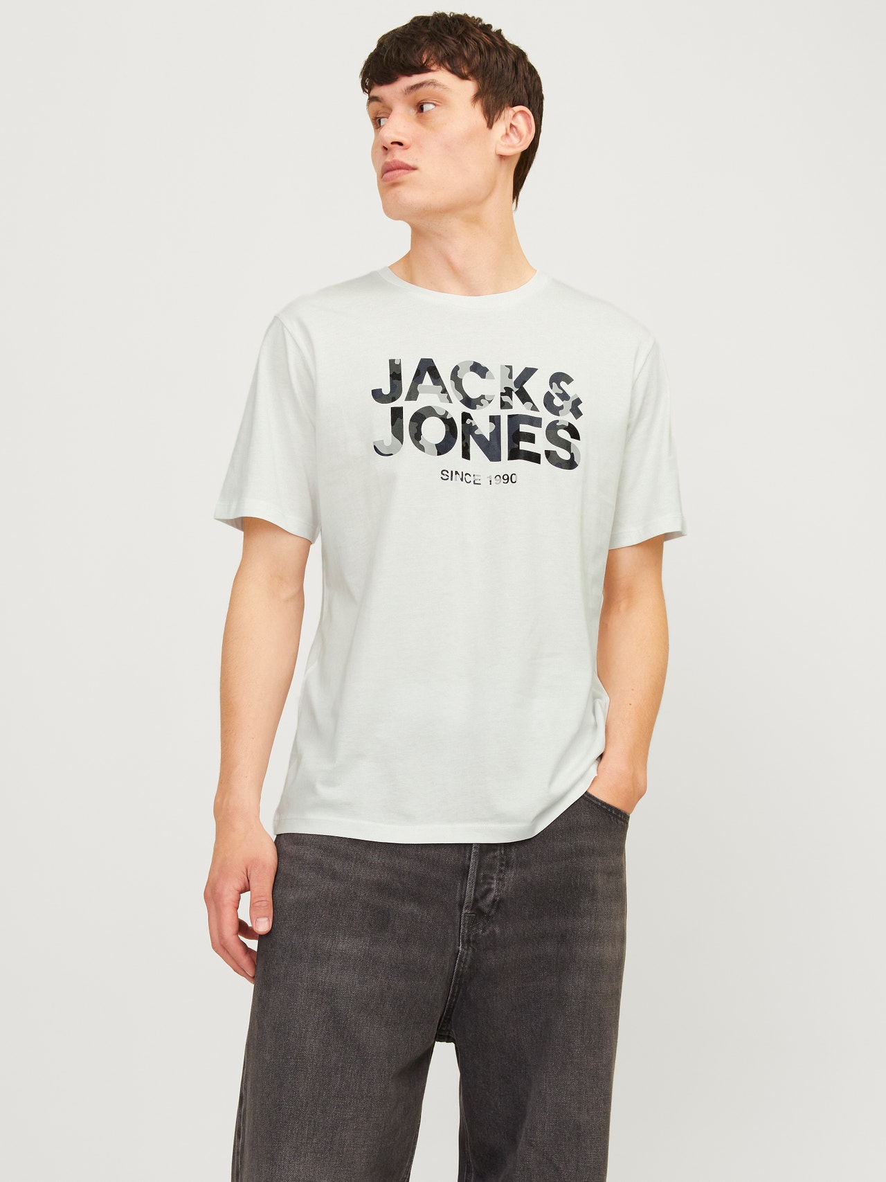 Jack & Jones Logotipas Apskritas kaklas Marškinėliai -Cloud Dancer - 12266155