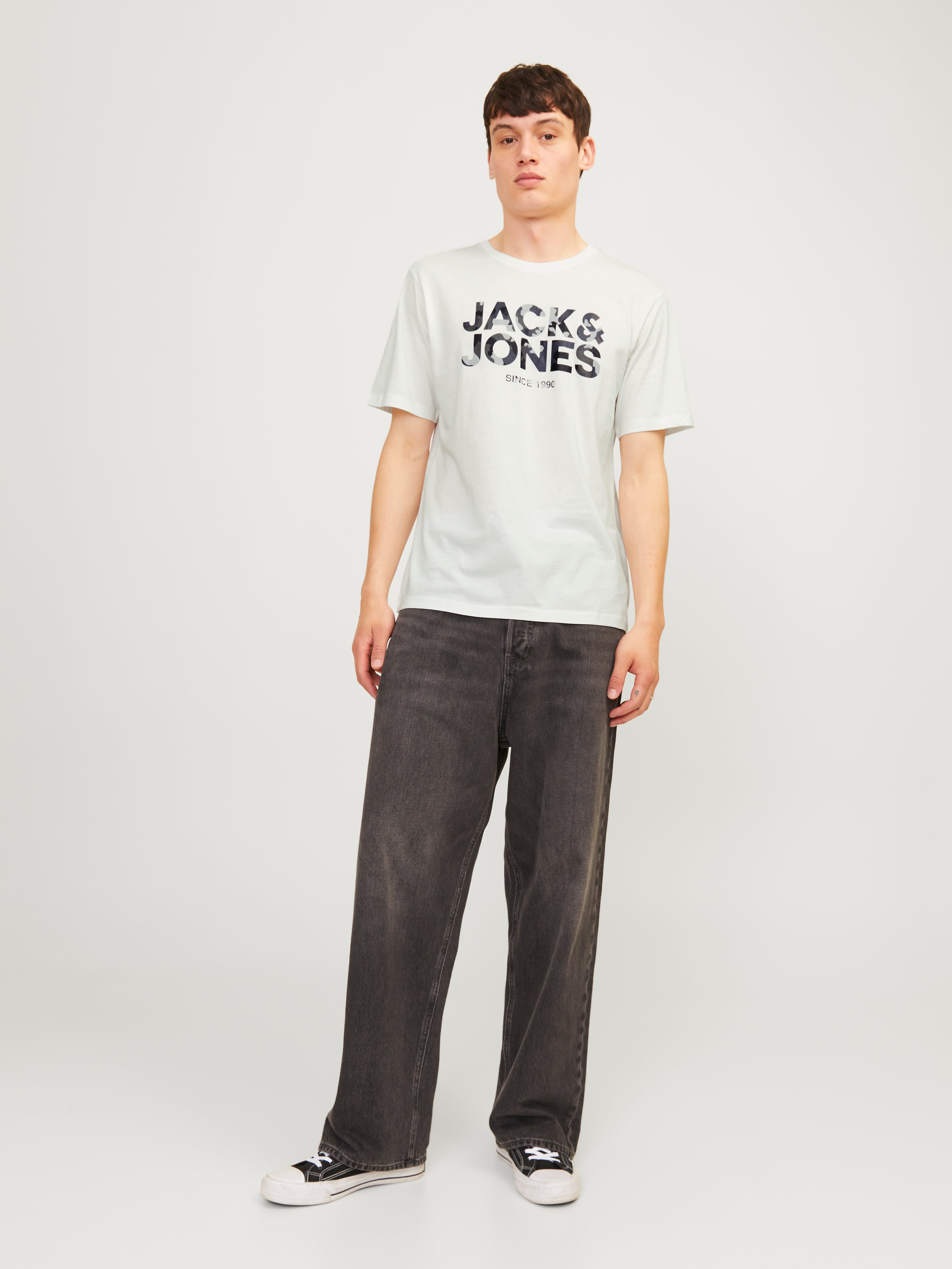 Jack & Jones Logo Ümmargune kaelus T-särk -Cloud Dancer - 12266155