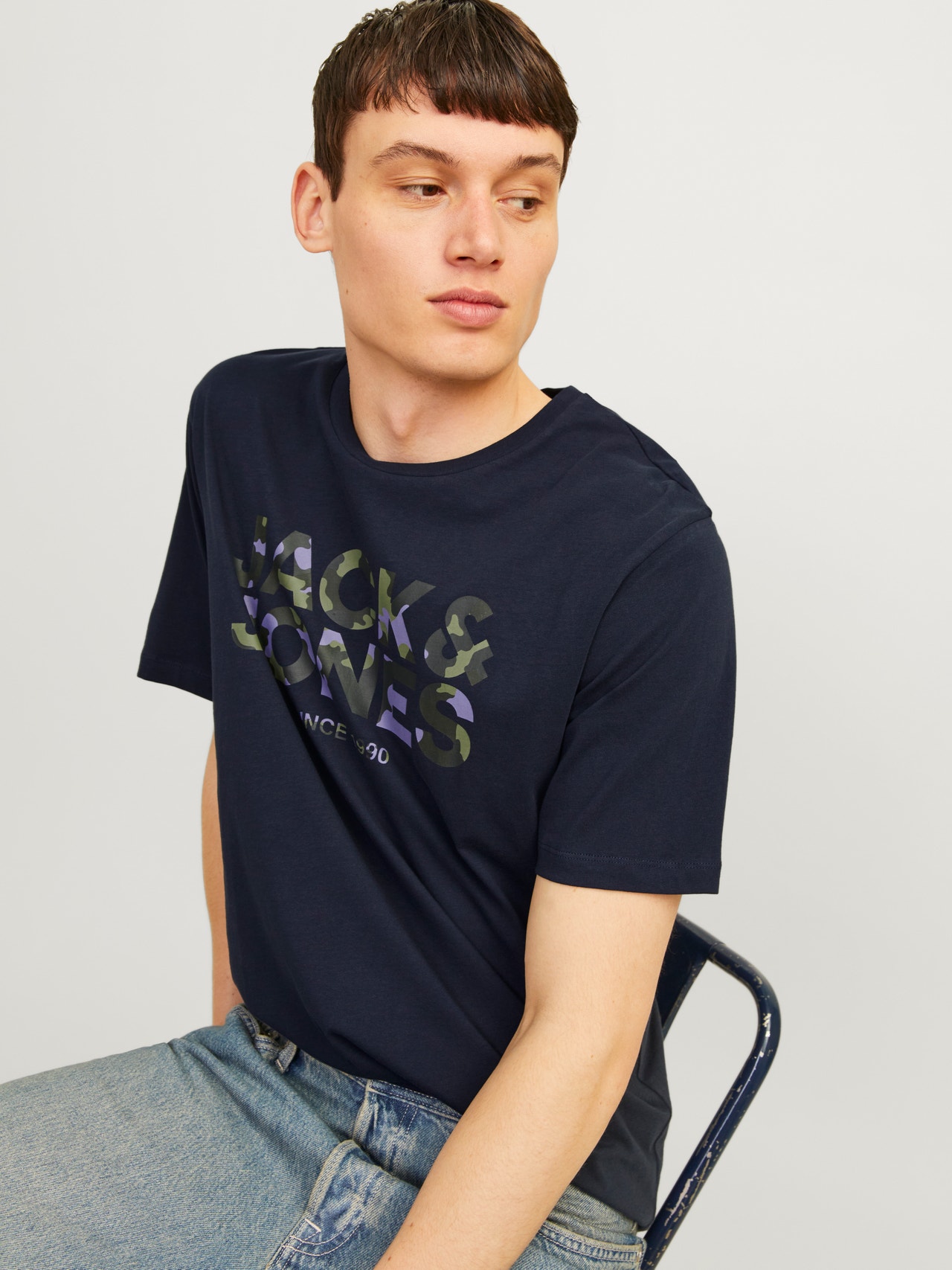 Jack & Jones Logo Crew neck T-shirt -Navy Blazer - 12266155