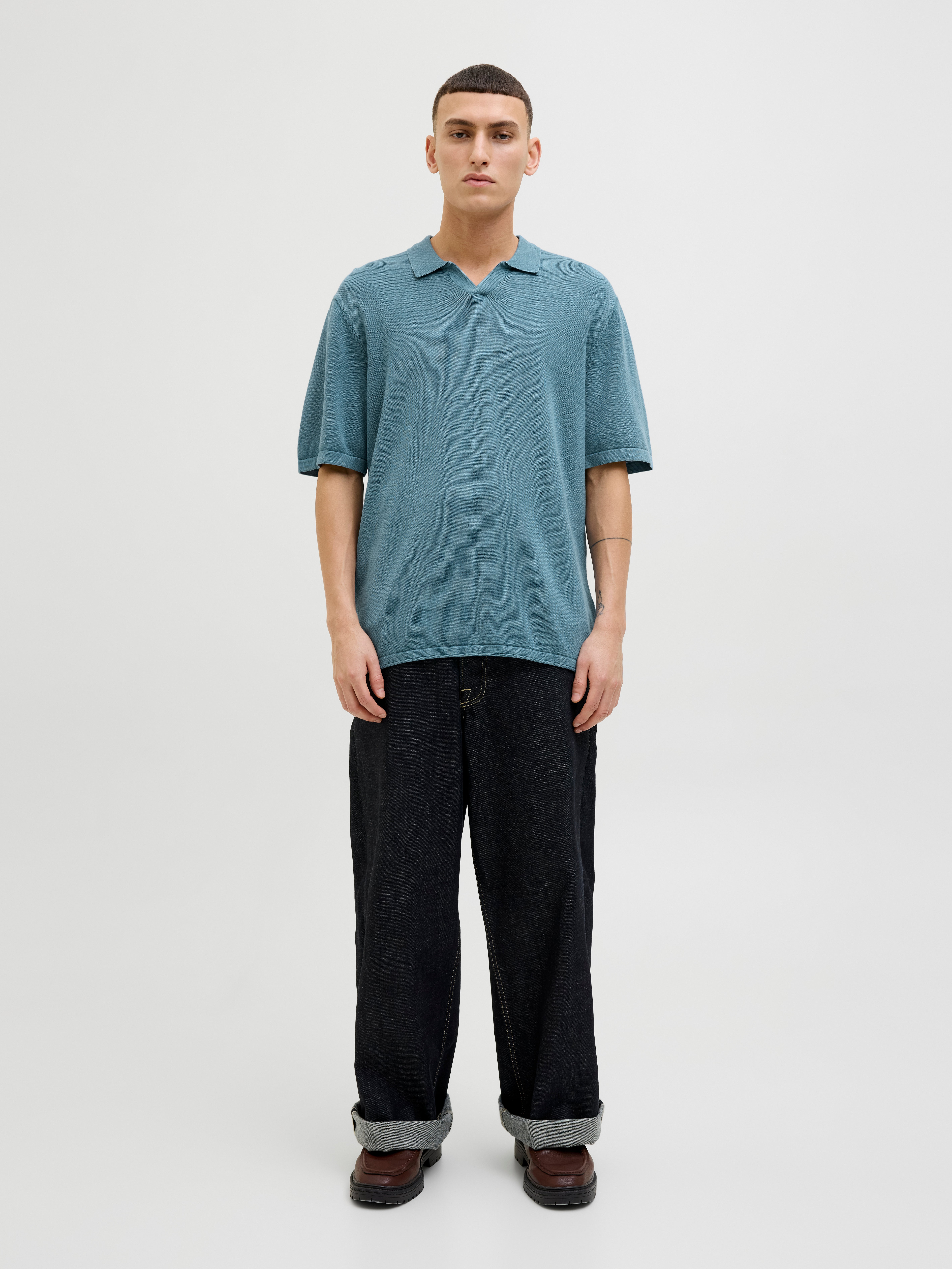 Thumbnail - Einfarbig Gestricktes Polo