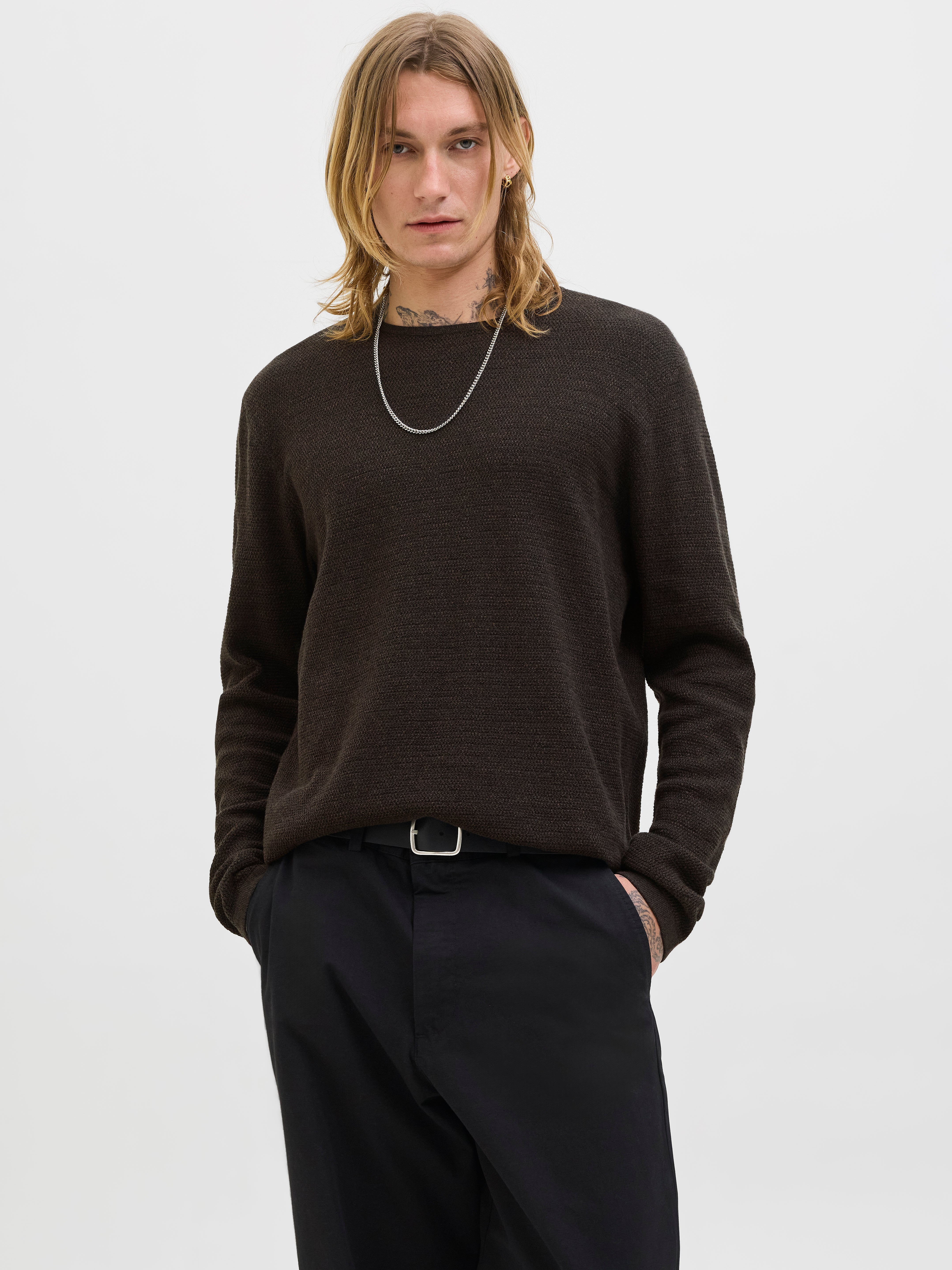 Einfarbig Strickpullover