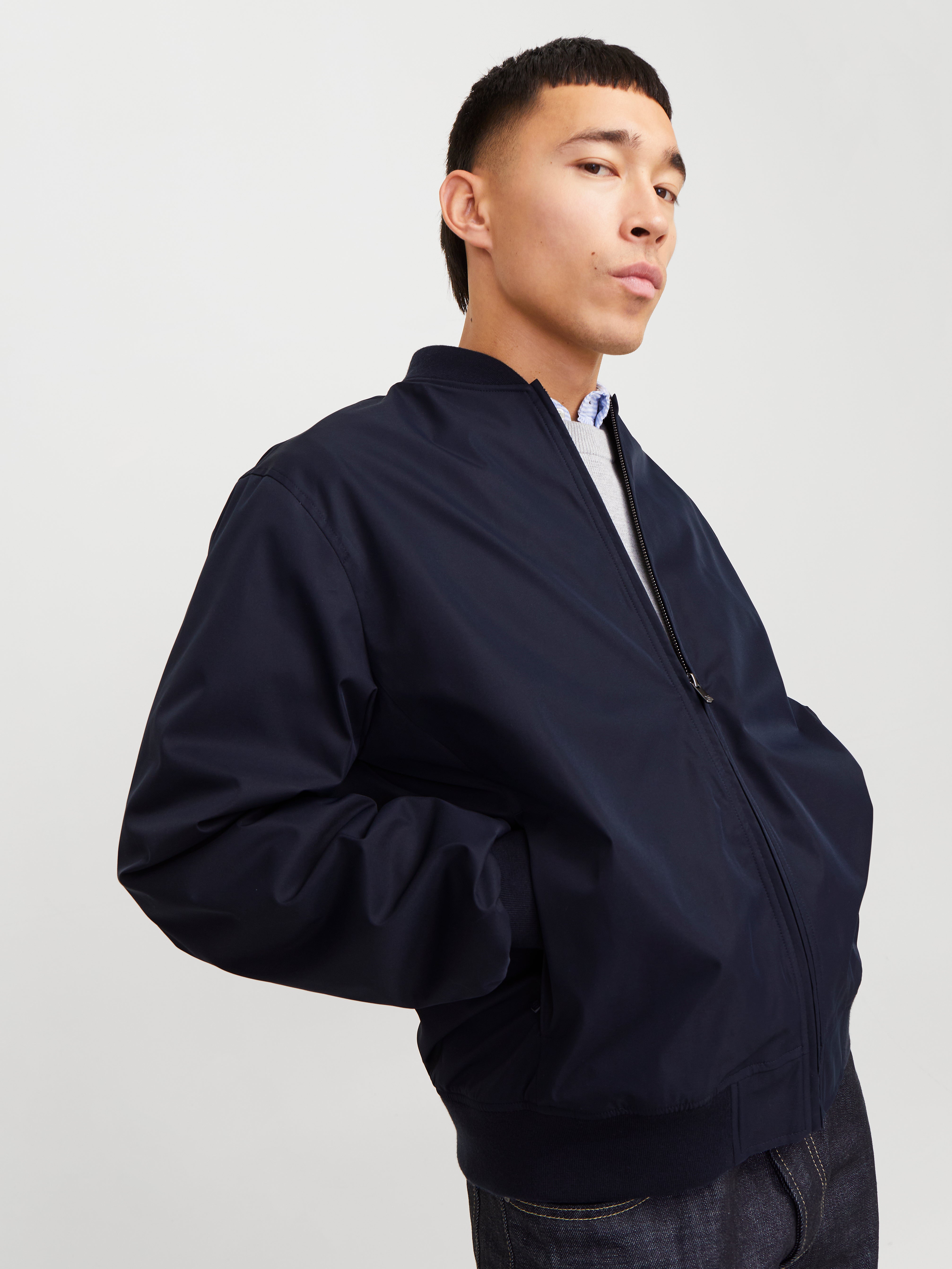 アウターその他 Urbandtype. Cotton collar blue jean jacket black Bomber jacket | Dark Blue | Jack & Jones®