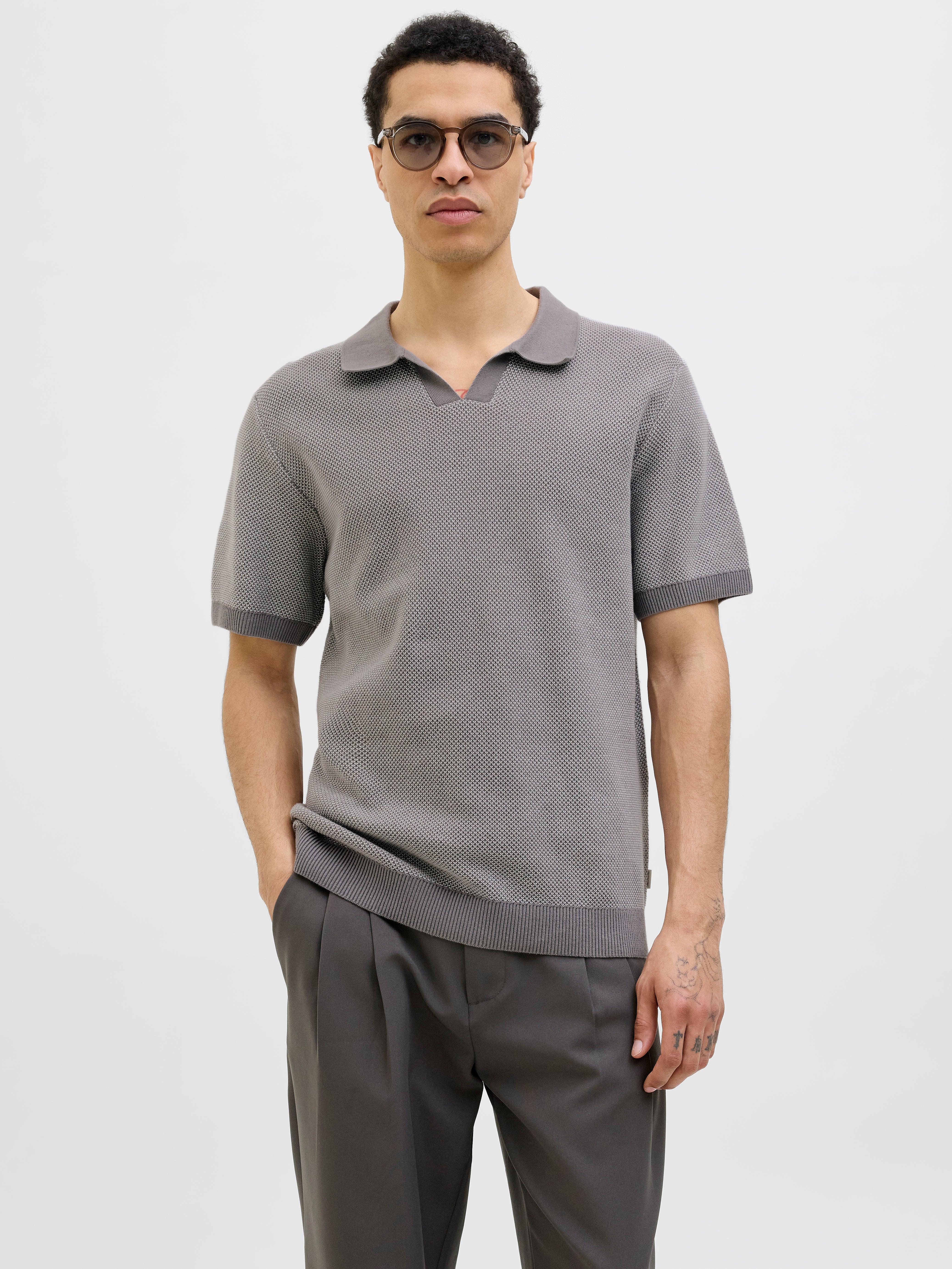 Einfarbig Gestricktes Polo