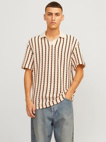 Jack & Jones Striped Resort collar Polo -Ecru - 12273103