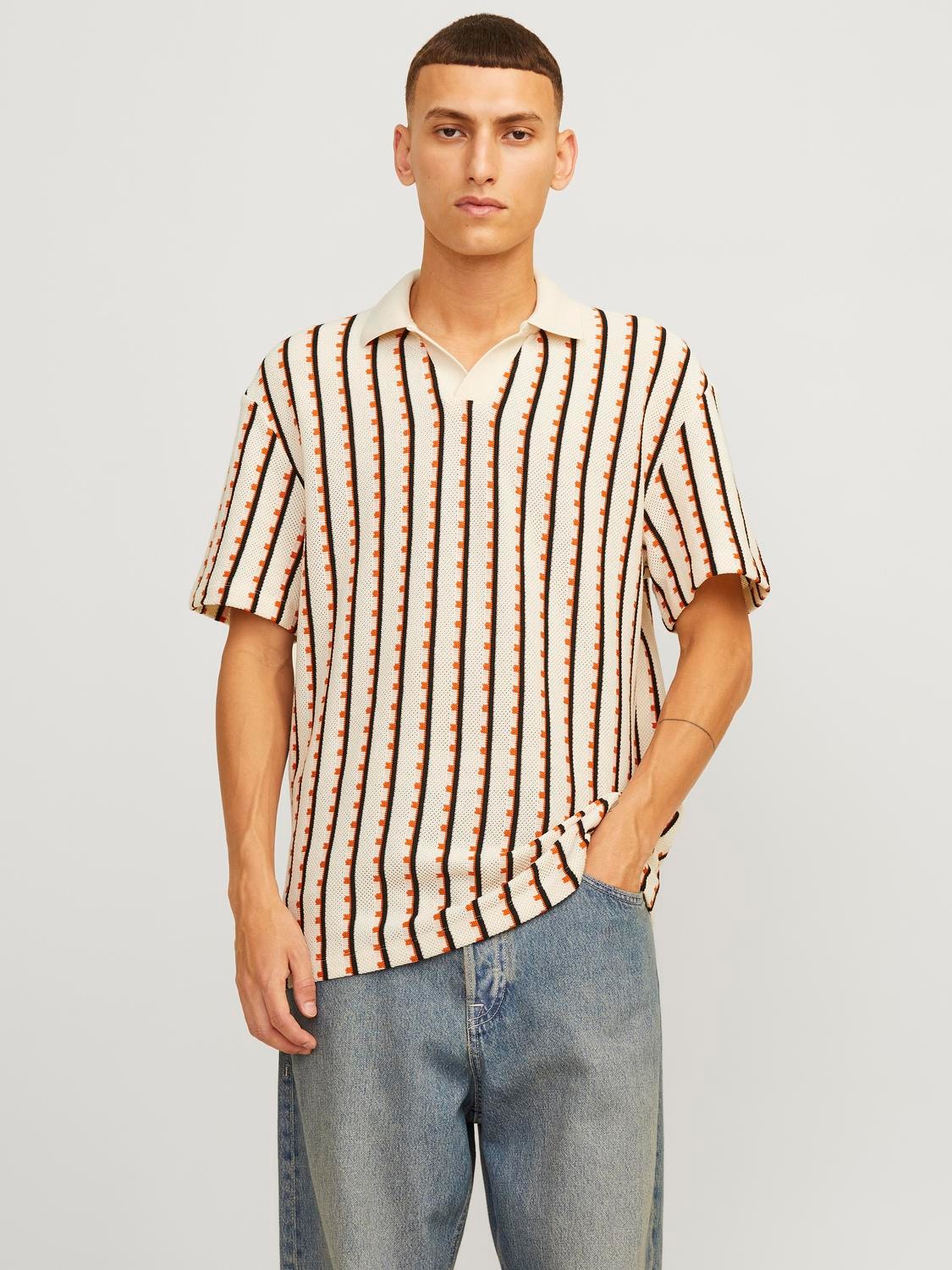 Jack & Jones Striped Resort collar Polo -Ecru - 12273103