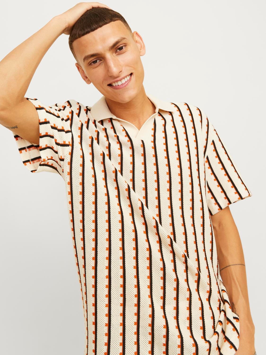 Jack & Jones Striped Resort collar Polo -Ecru - 12273103