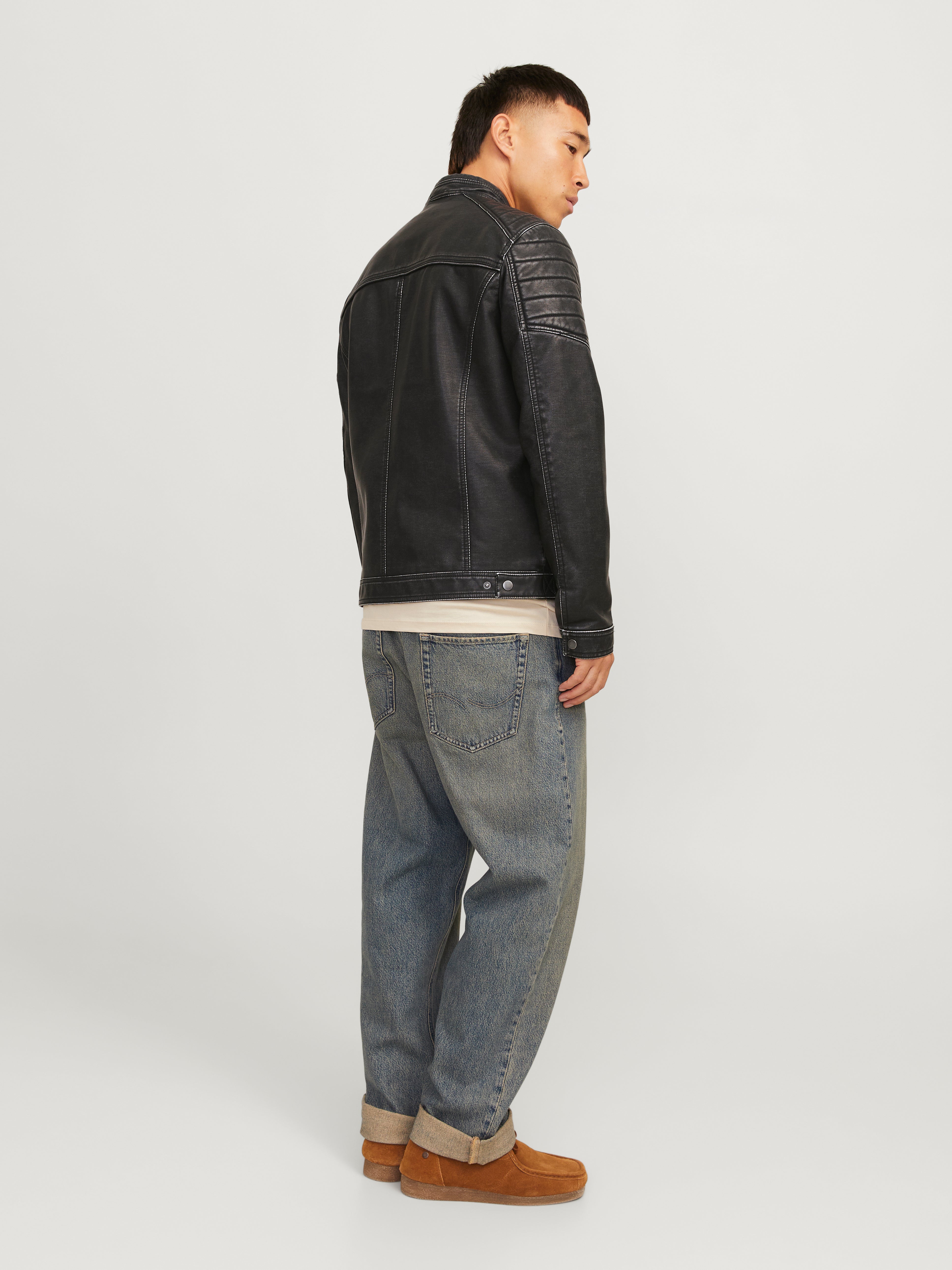 Maiyifu-GJ Mens Faux Leather Biker Jacket Vintage Asymmetric