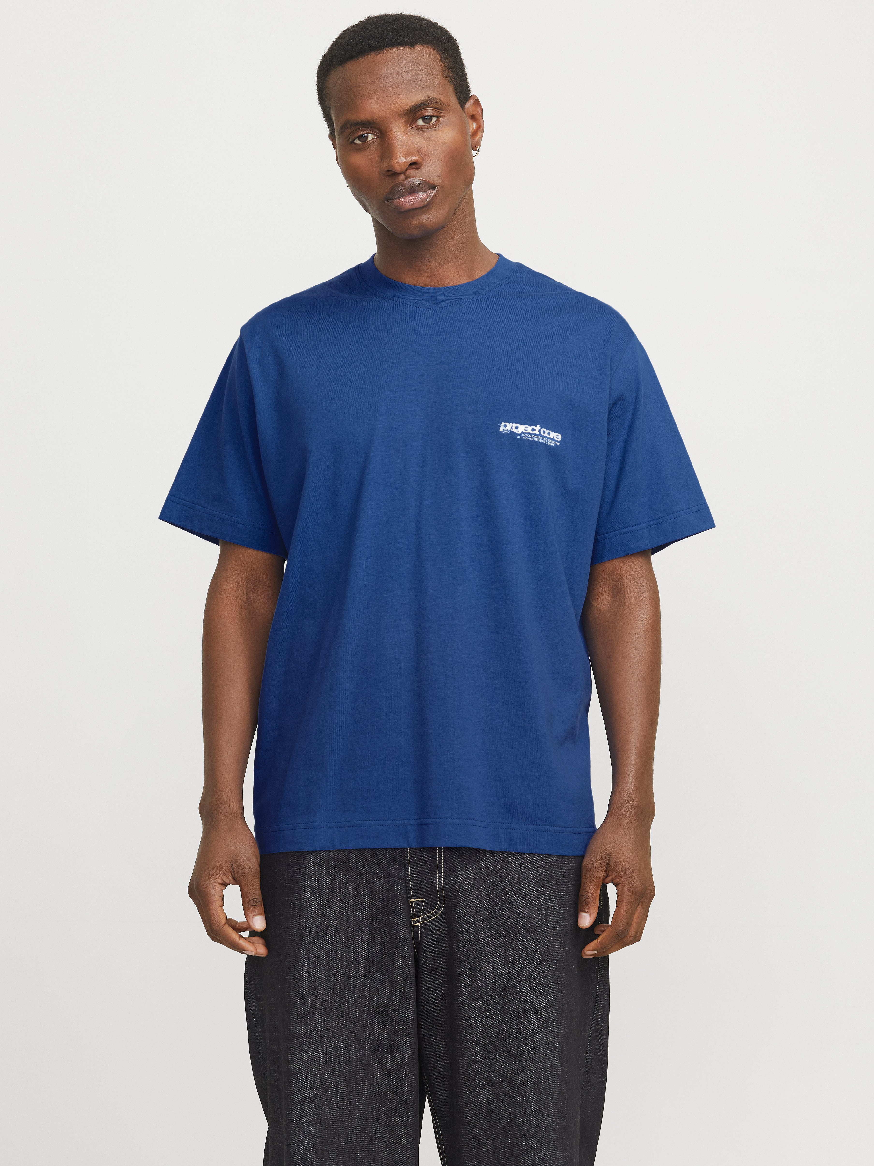 Backprintet Crew neck T-shirt | Dark Blue | Jack & Jones®
