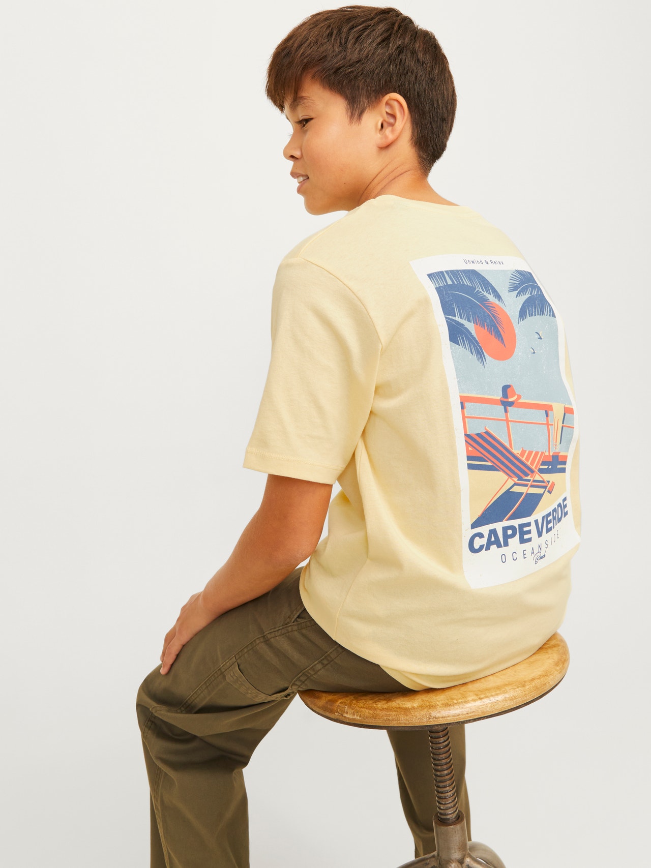 Jack & Jones Nadruk T-shirt Dla chłopców -Italian Straw - 12274879