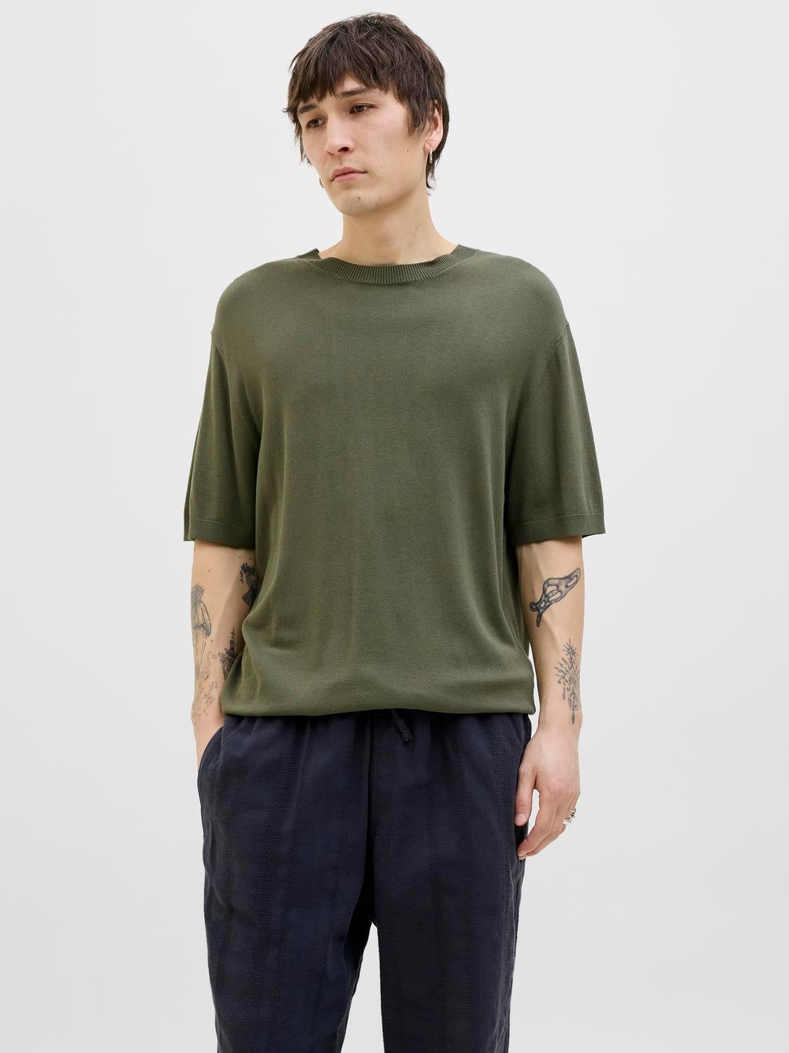 Einfarbig Gestricktes T-shirt