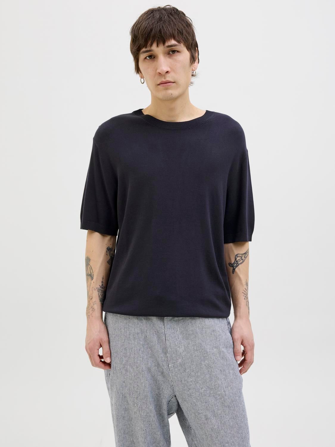 Einfarbig Gestricktes T-shirt