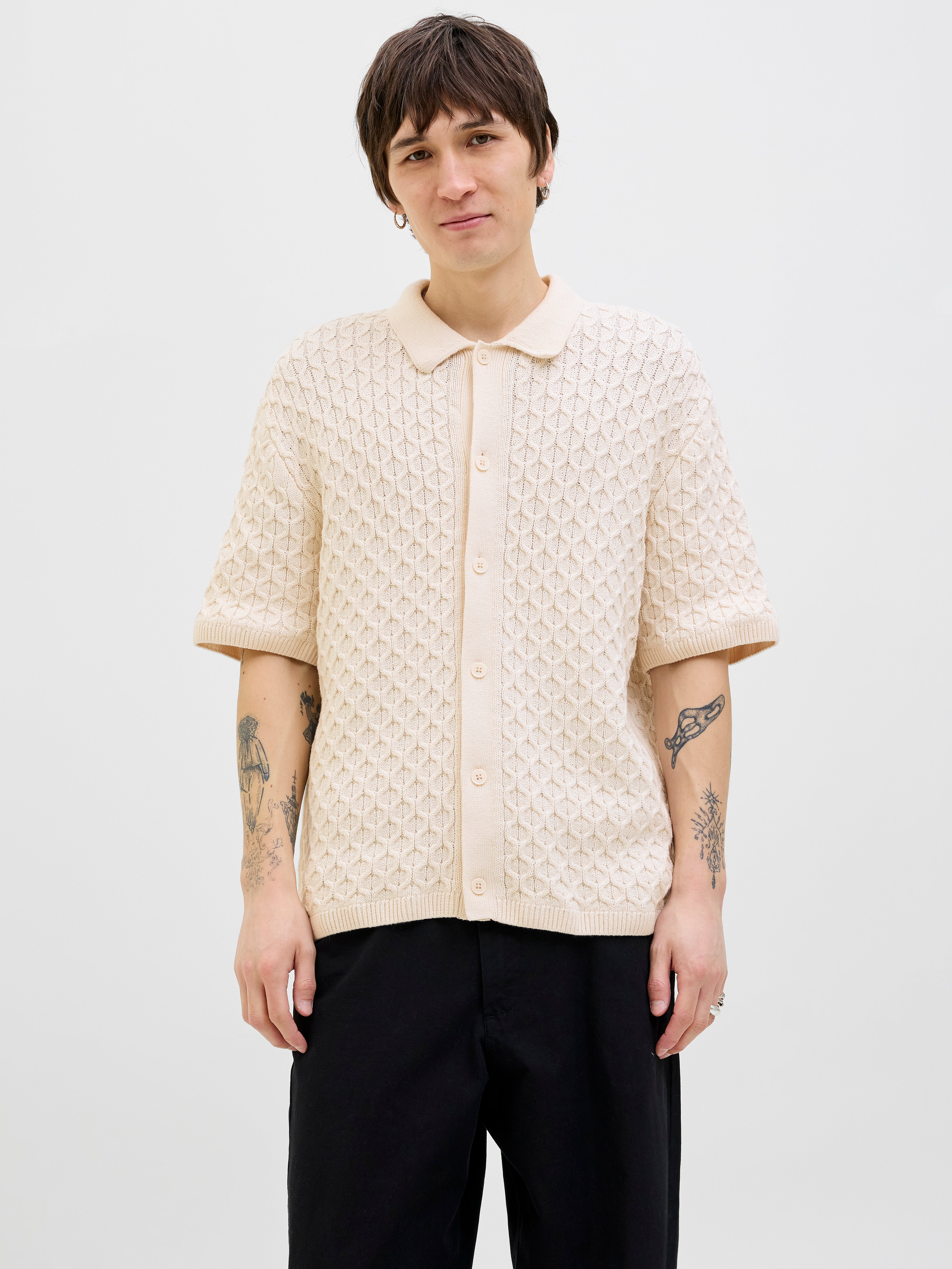 Thumbnail - Einfarbig Gestricktes Polo