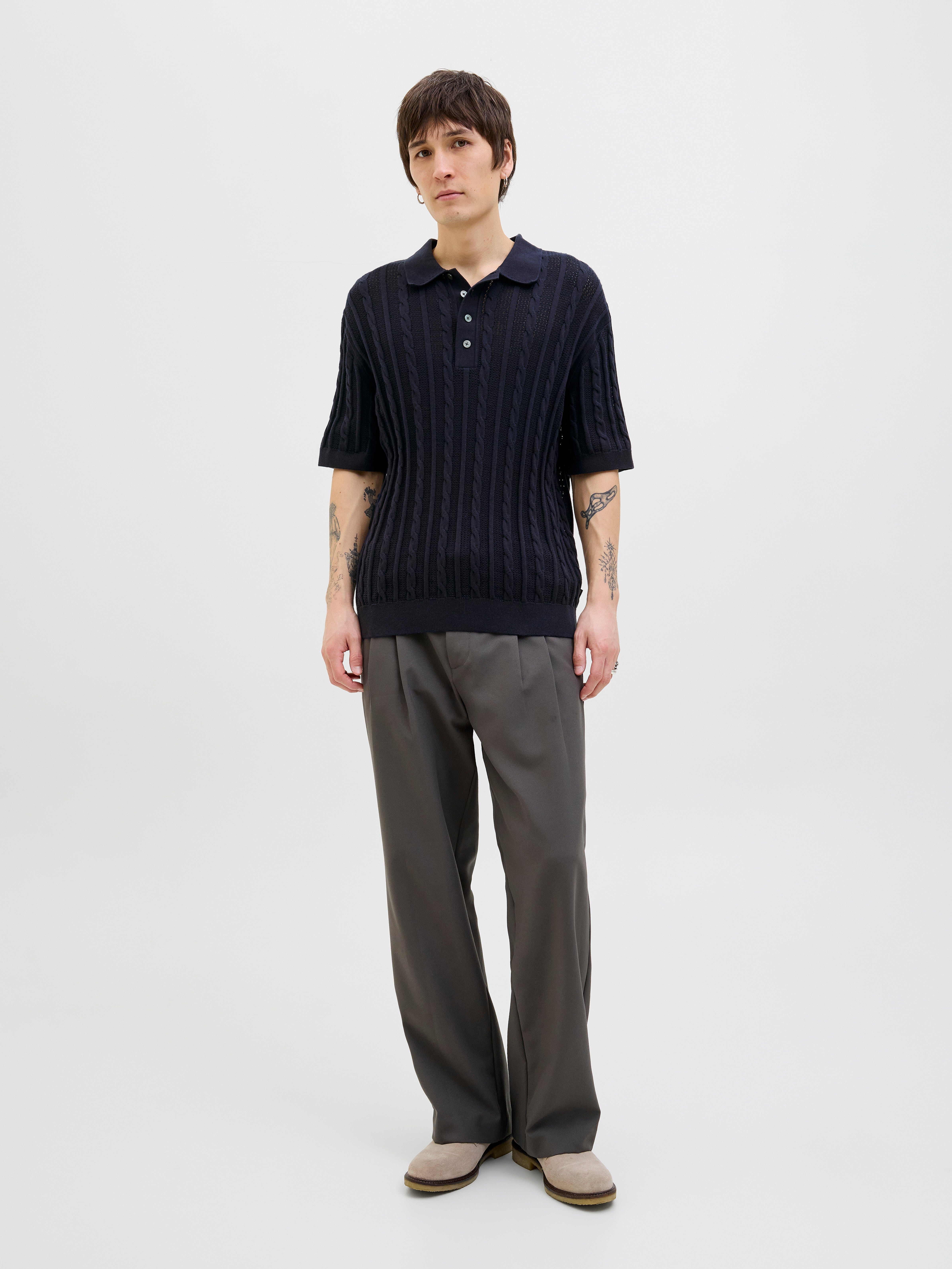 Thumbnail - Einfarbig Gestricktes Polo