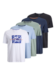 Jack & Jones Plus Size Pack de 5 T-shirt Imprimé -Chambray Blue - 12277543