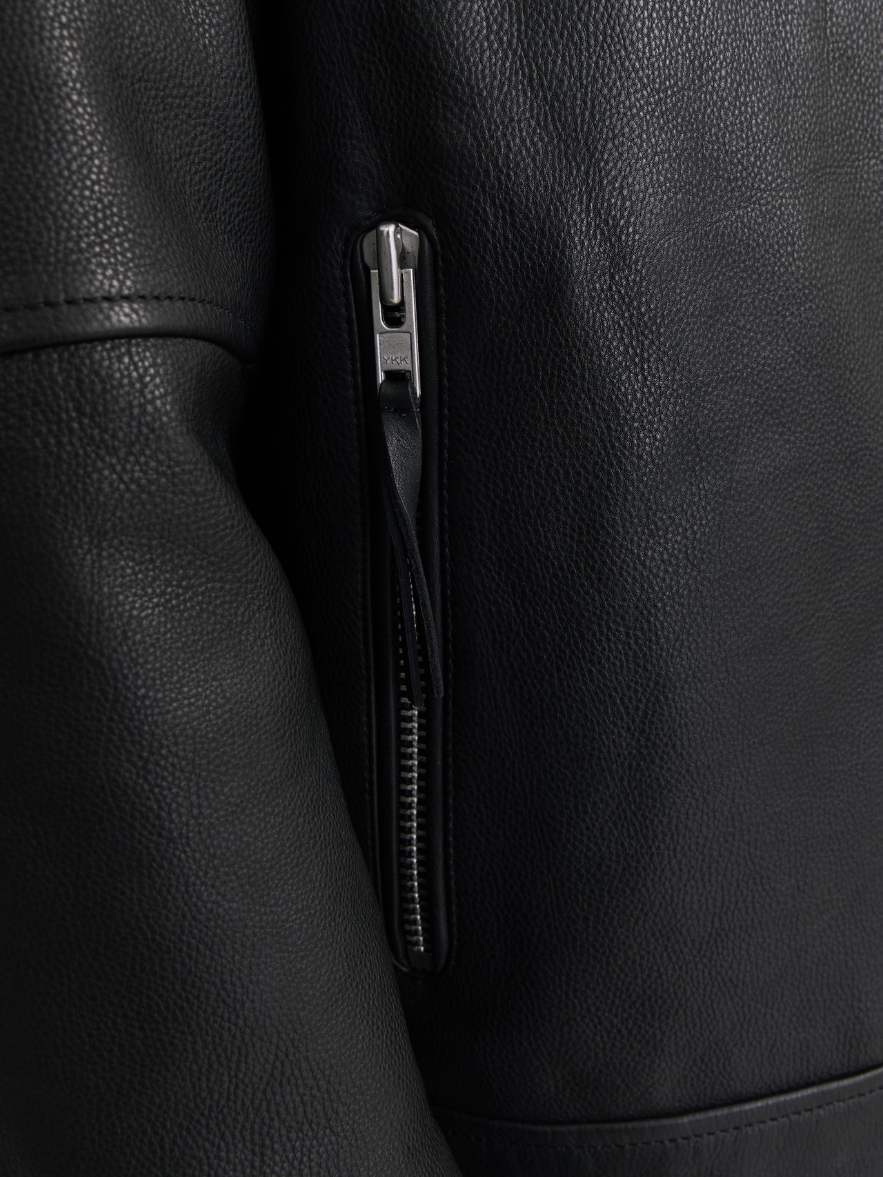 Jack & Jones Essentials faux leather biker jacket in black Jack & Jones Essentials faux leather biker jacket in black