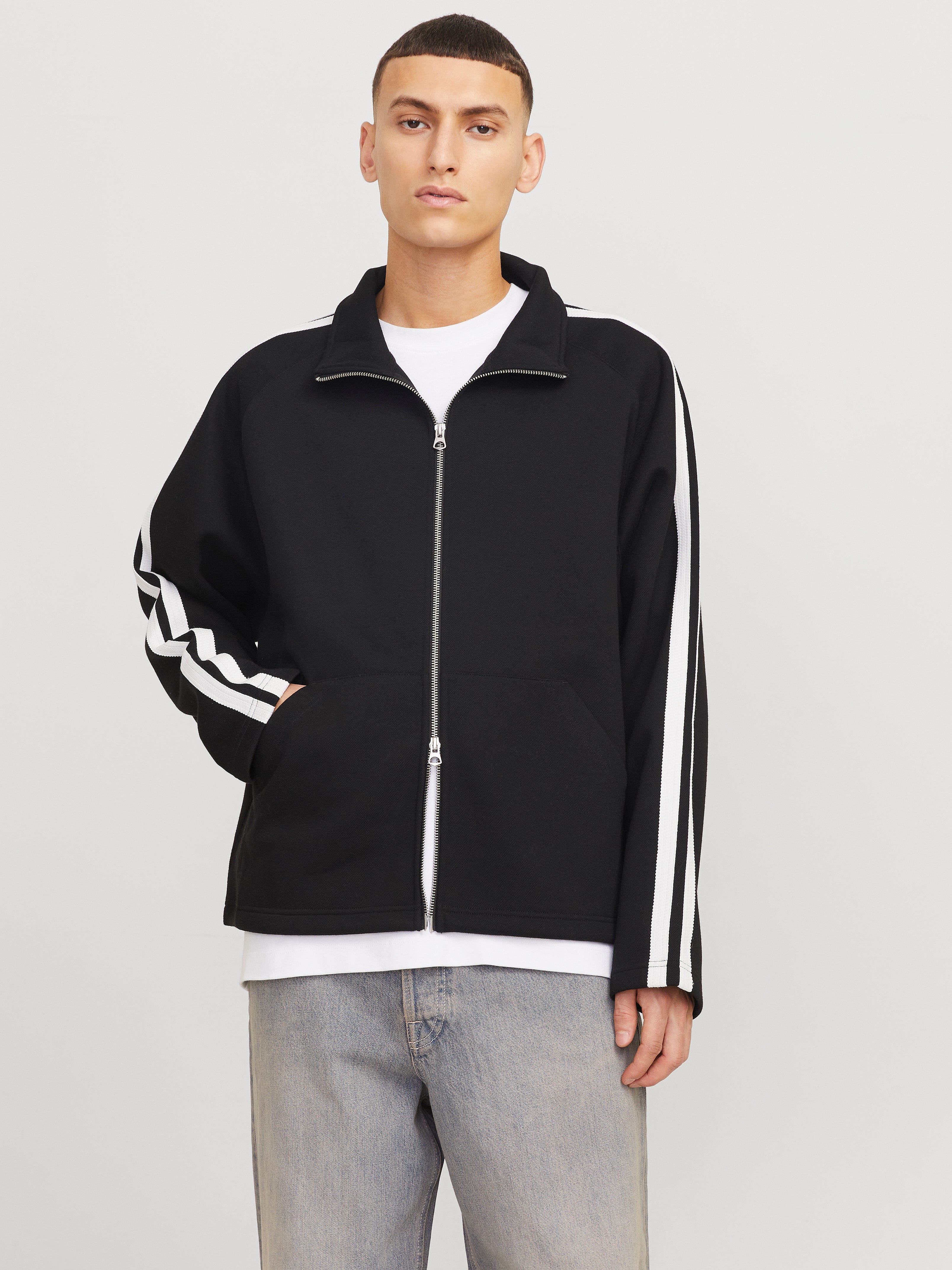 Gestreift Sweatshirt Mit Reißverschluss