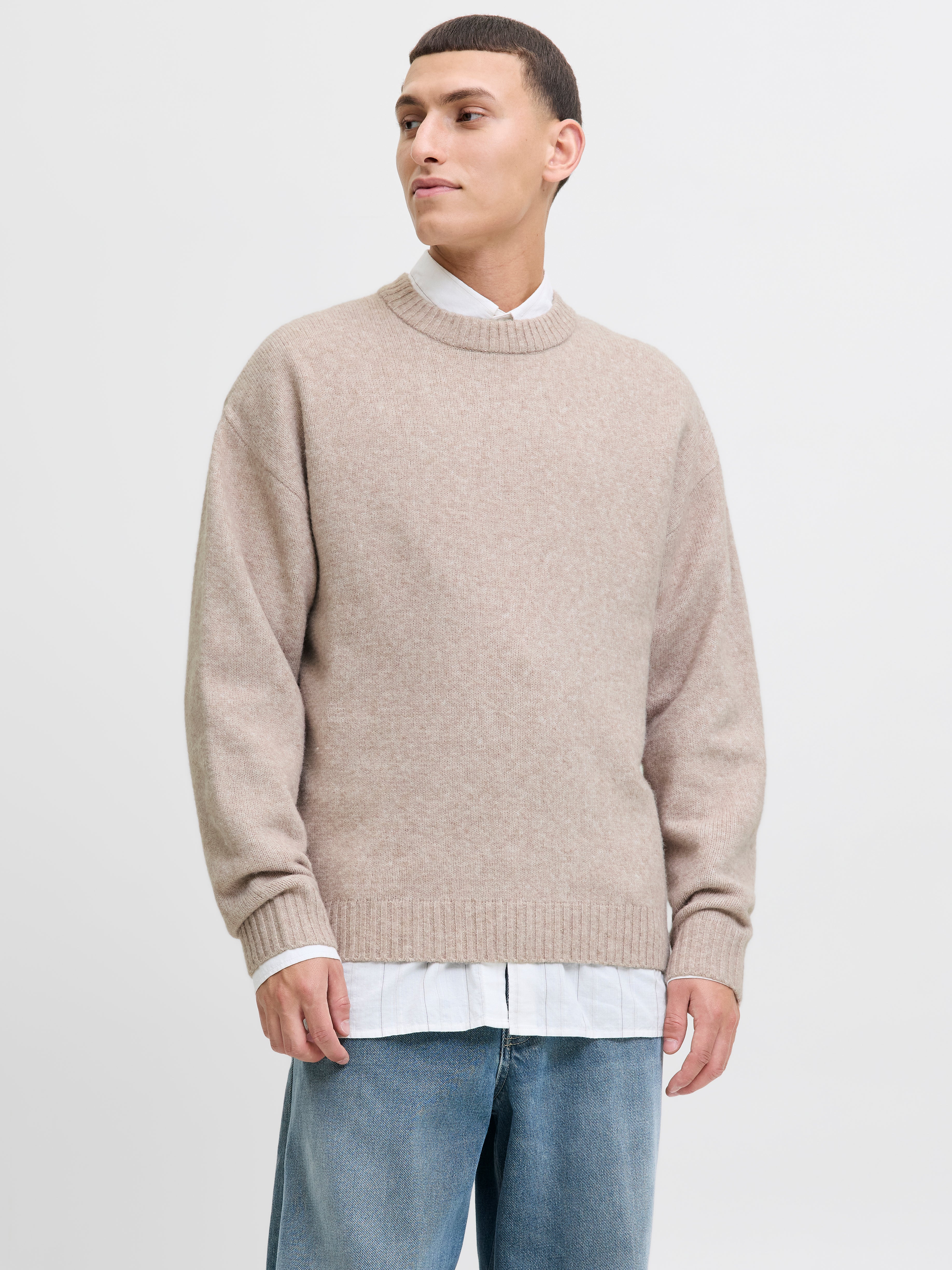 Einfarbig Strickpullover