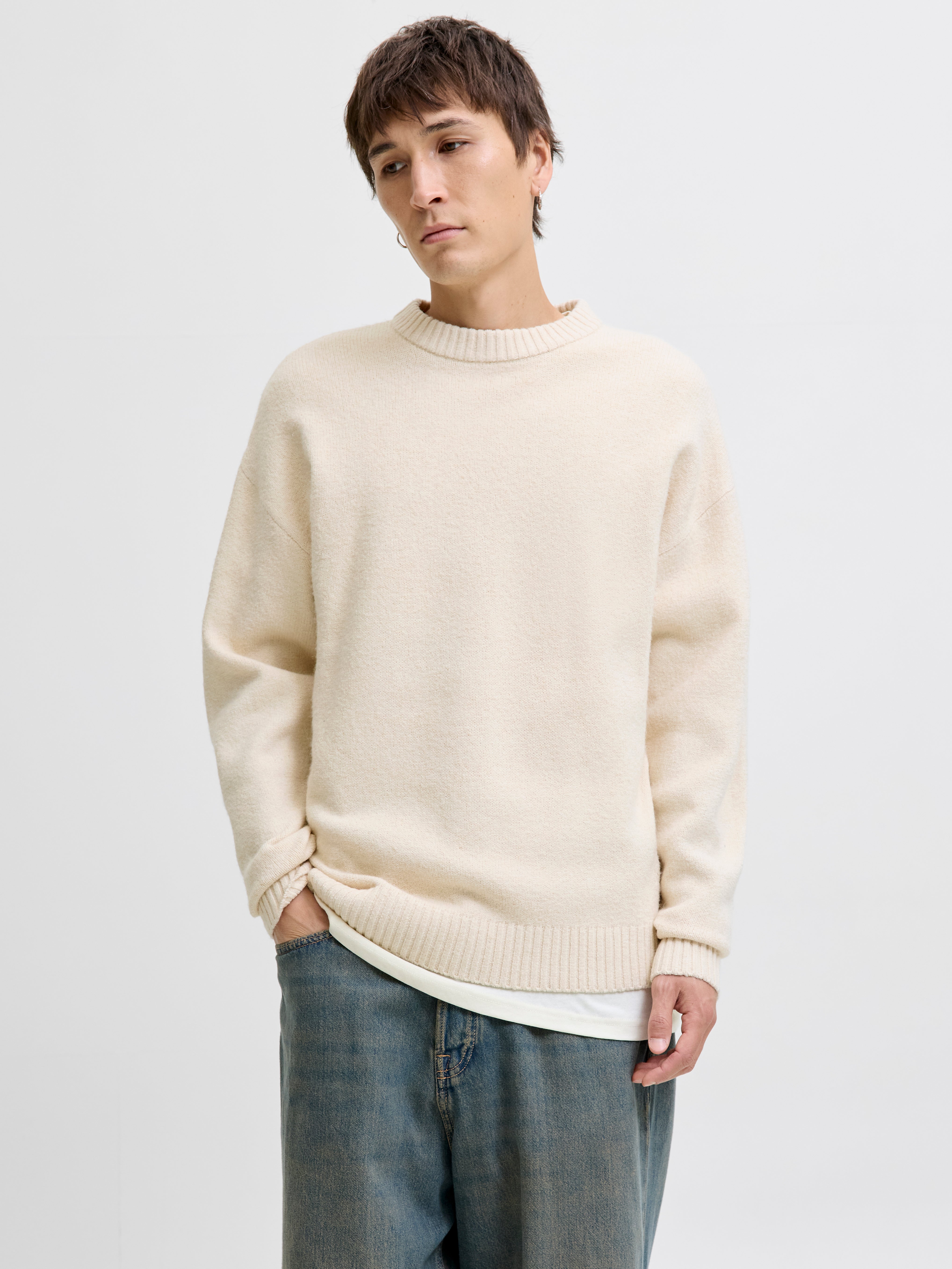 Einfarbig Strickpullover