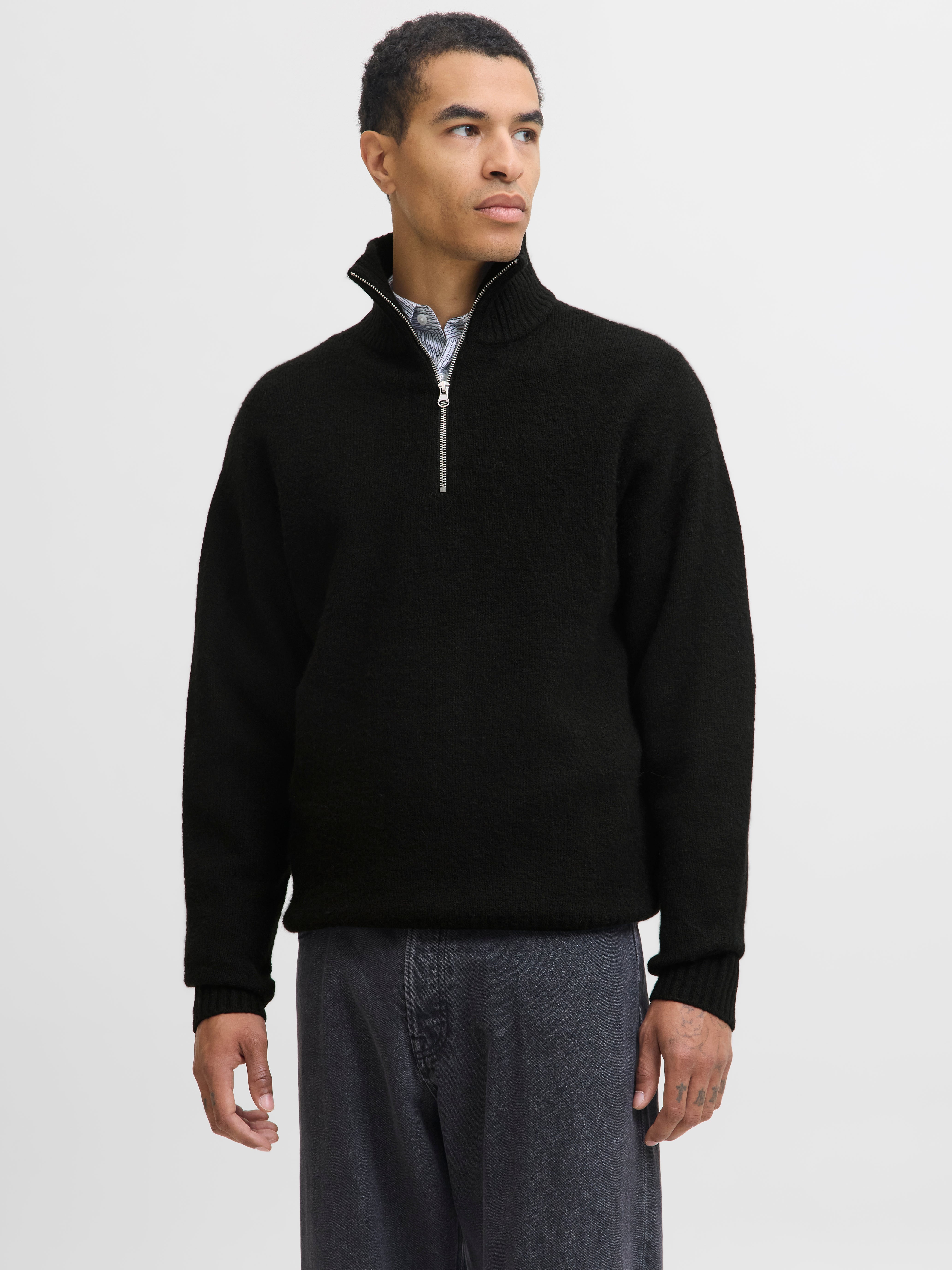 Thumbnail - Einfarbig Sweatshirt Mit Halbem Reißverschluss