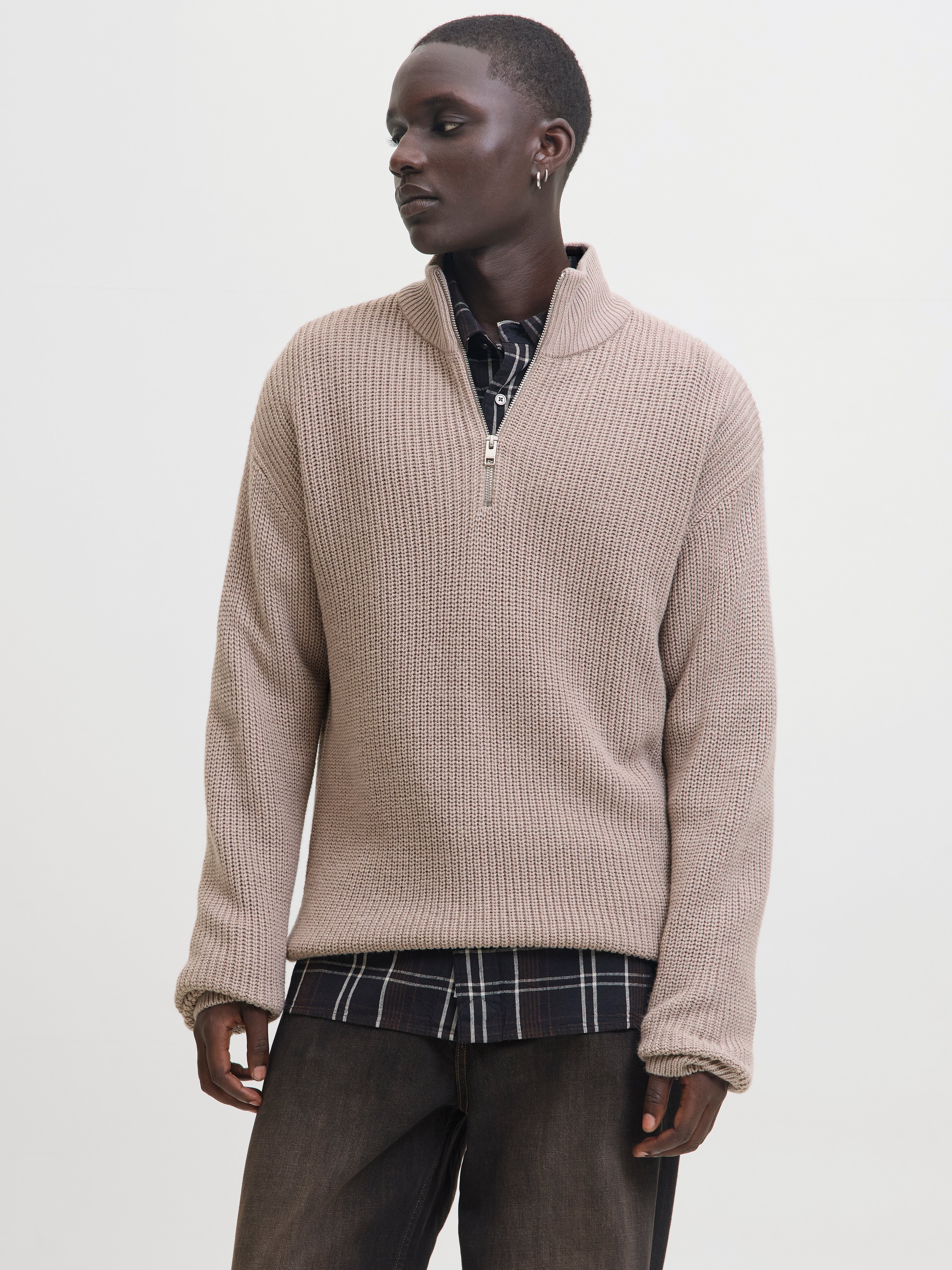 Einfarbig Strickpullover