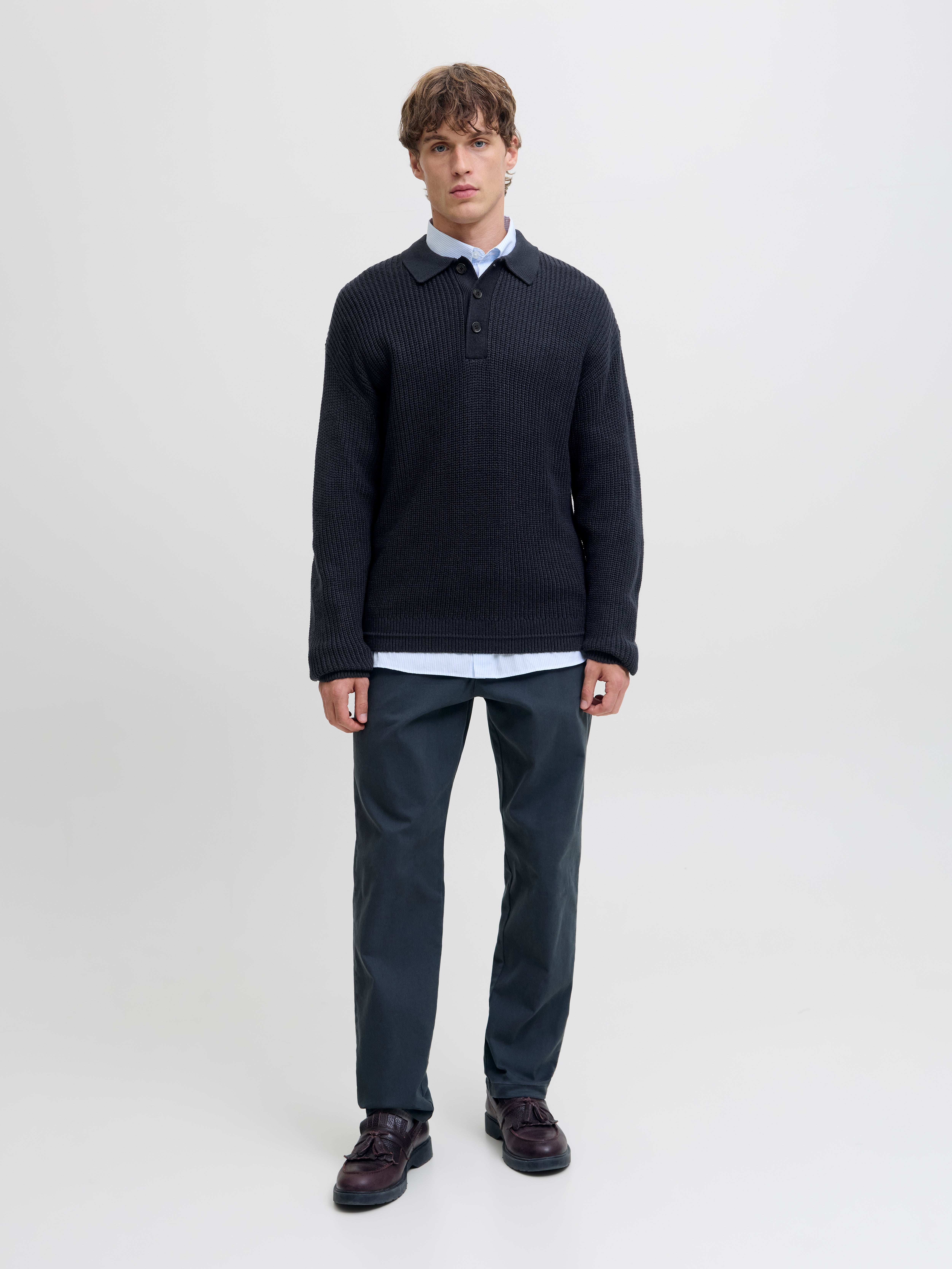 Thumbnail - Einfarbig Gestricktes Polo