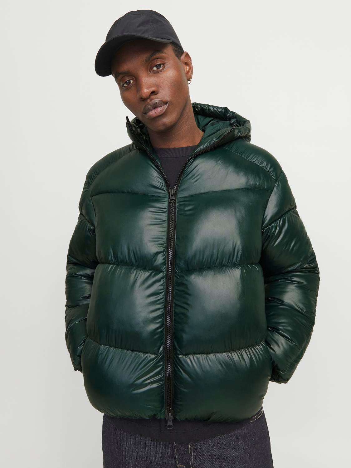 Dark green padded jacket on sale