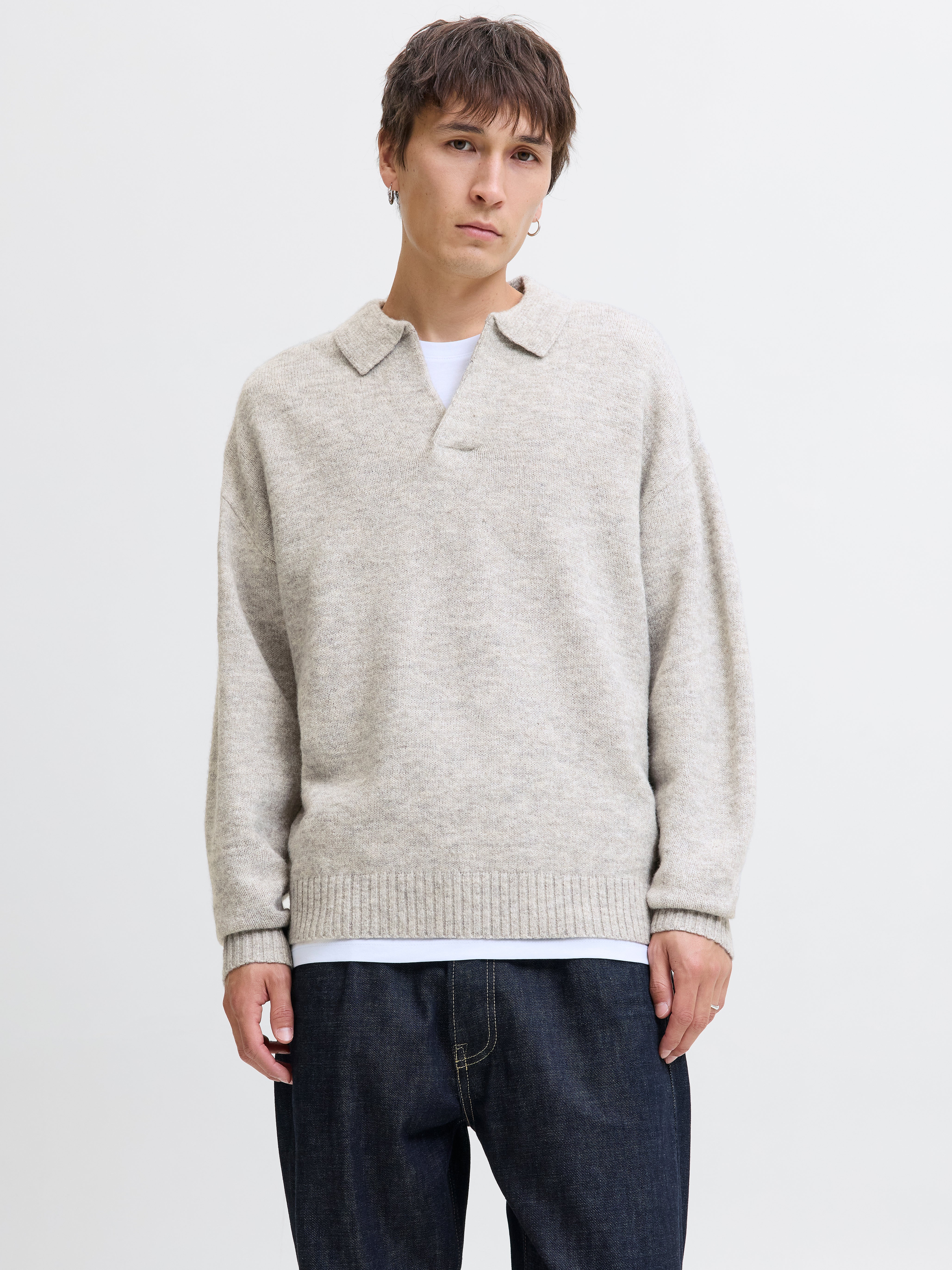 Thumbnail - Einfarbig Gestricktes Polo