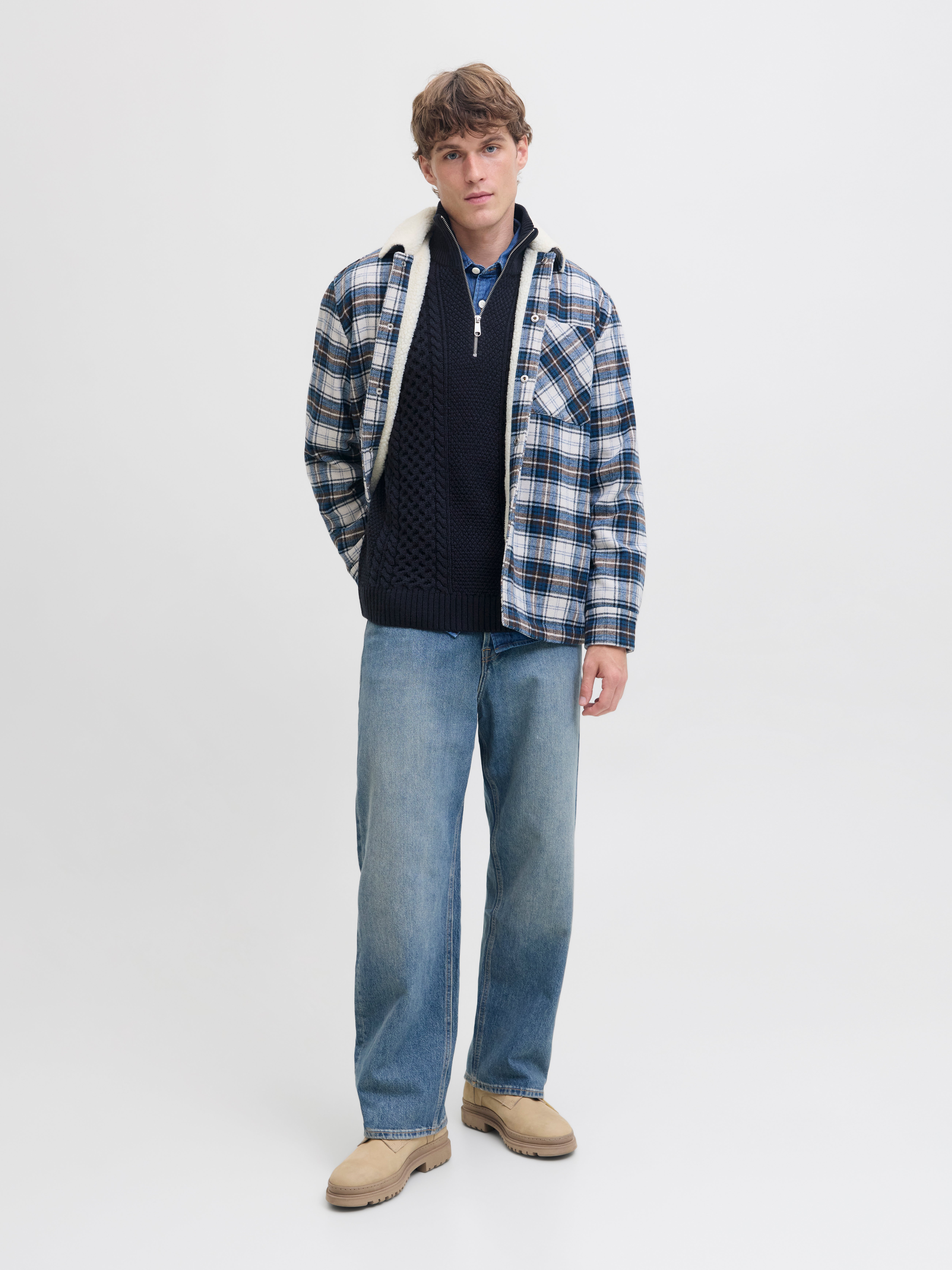 Thumbnail - Einfarbig Sweatshirt Mit Halbem Reißverschluss