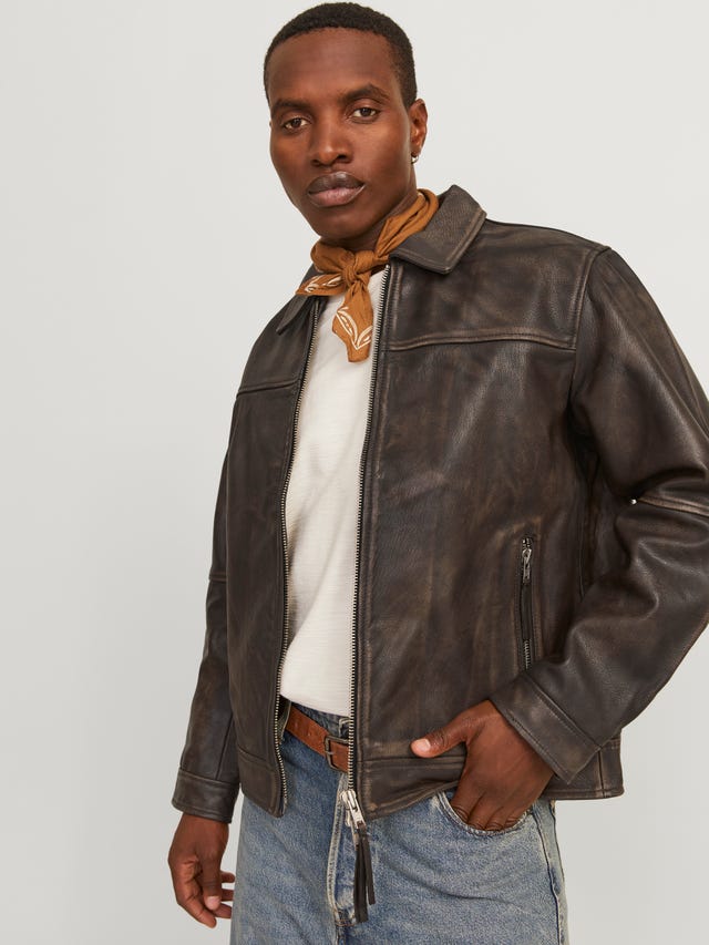 Brown Leather Jacket Men's Vintage – Style Biker Coat Indiana Jones