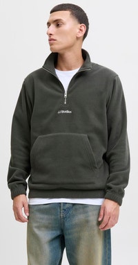 Jack & Jones Originals 1/4 zip polar fleece sweat in black Jack & Jones Originals 1/4 zip polar fleece sweat in black