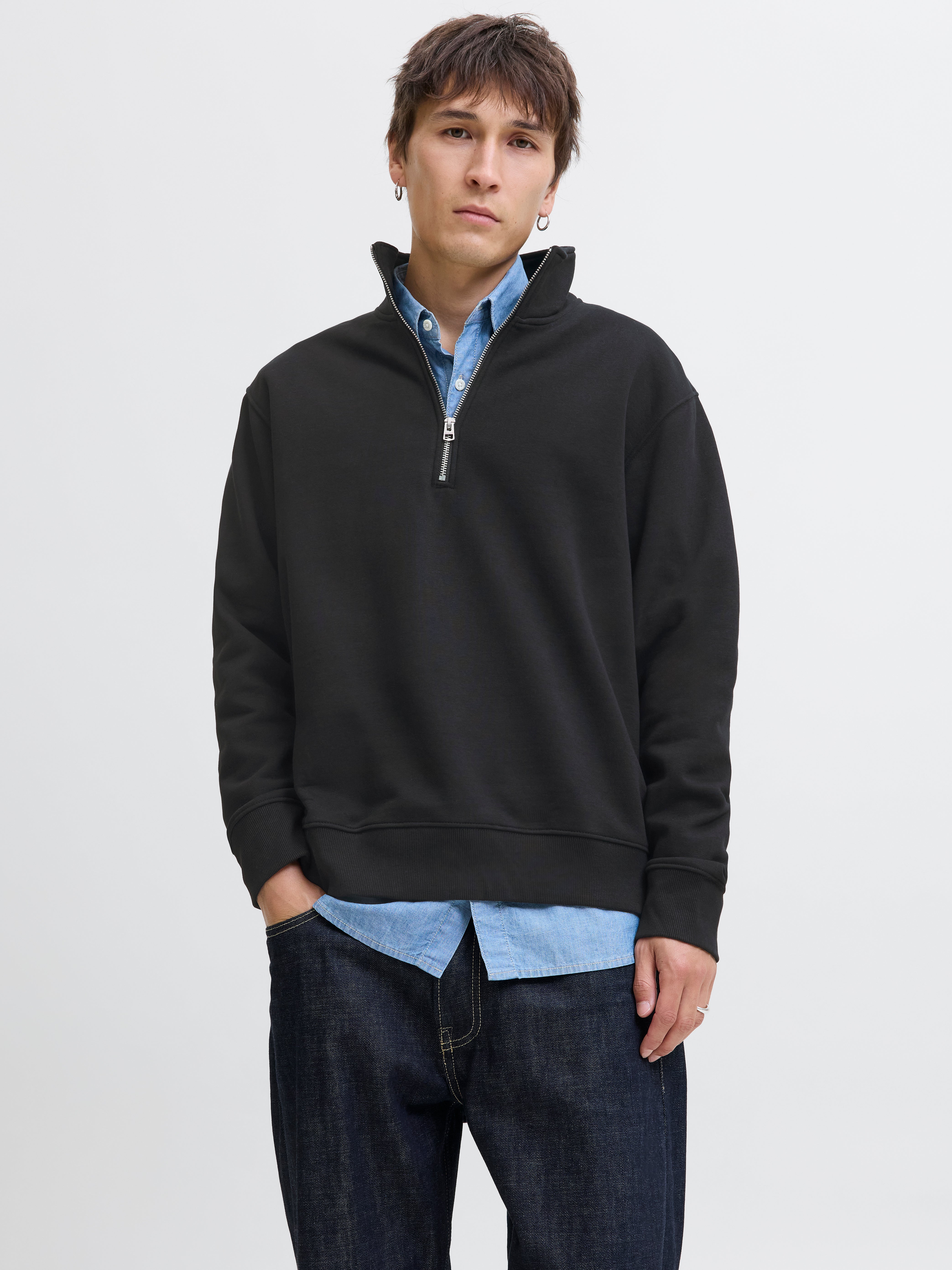 Einfarbig Sweatshirt Mit Halbem Reißverschluss