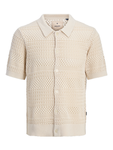 Jack & Jones Plus Size Stickad polo -Almond Milk - 12284571