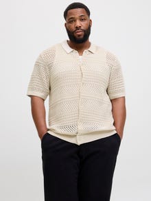 Jack & Jones Plus Size Stickad polo -Almond Milk - 12284571