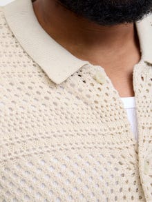 Jack & Jones Plus Size Stickad polo -Almond Milk - 12284571