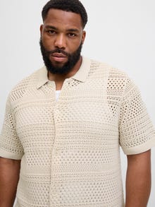 Jack & Jones Plus Size Stickad polo -Almond Milk - 12284571