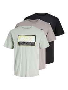 Jack & Jones 3-pack Logo Ronde hals T-shirts -Gray Flannel - 12284754